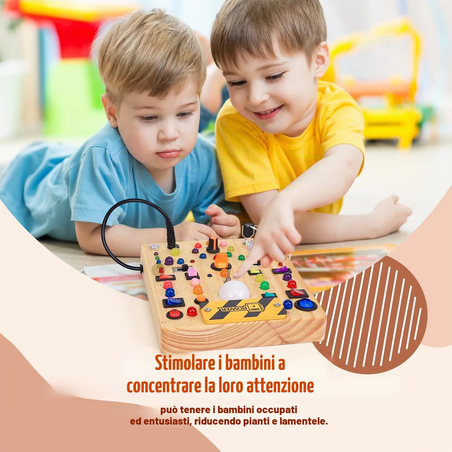 Montessori Giocattolo Busy Board a partire da 1 anno Activity Board in | Giocattolo per abilità motorie con 19 interruttori e 40 luci LED, giocattolo educativo per bambini da 1 a 3 anni, regalo