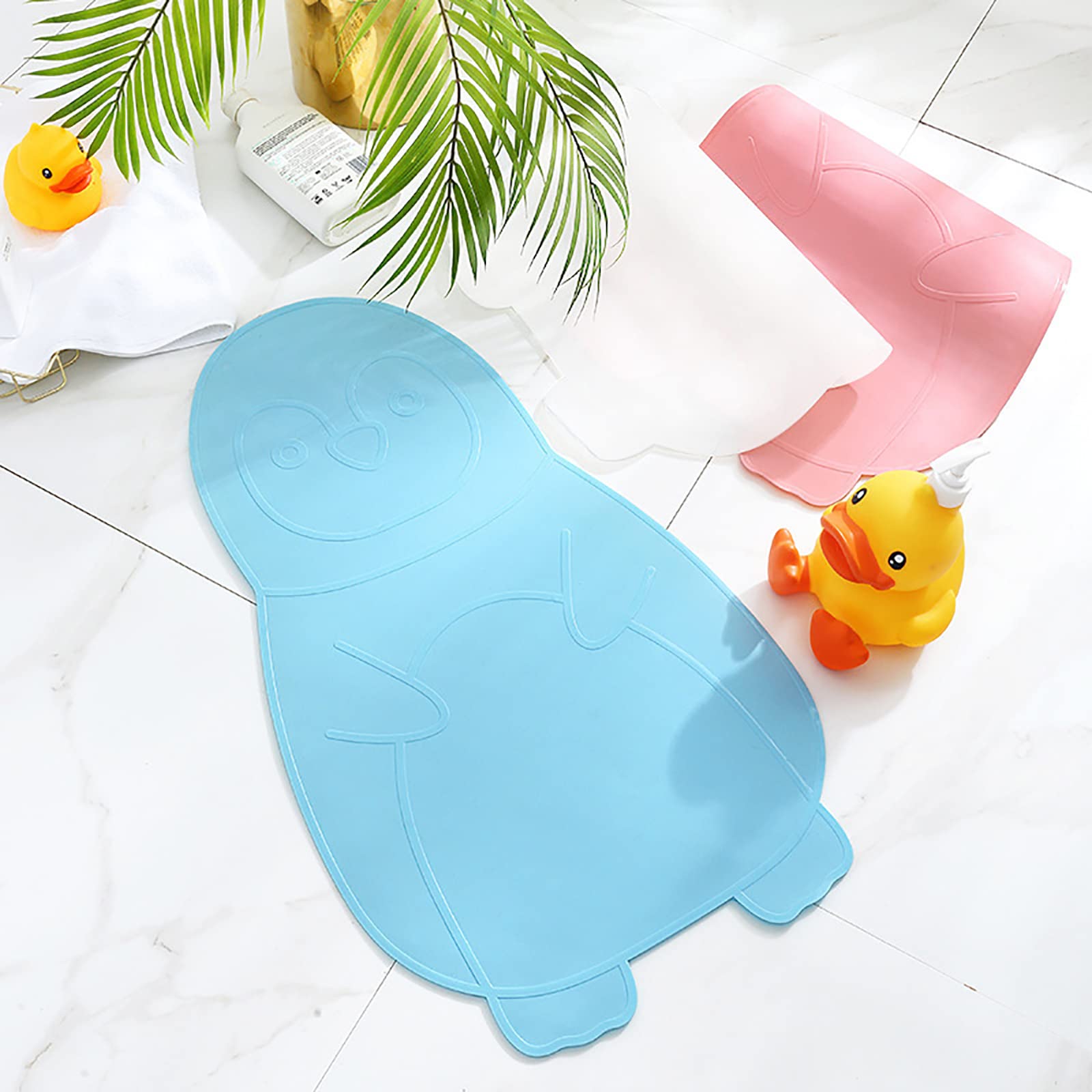 Tapis de bain avec ventouses puissantes en gel de silice antidérapant et lavable en machine Rose 39 x 68 cm
