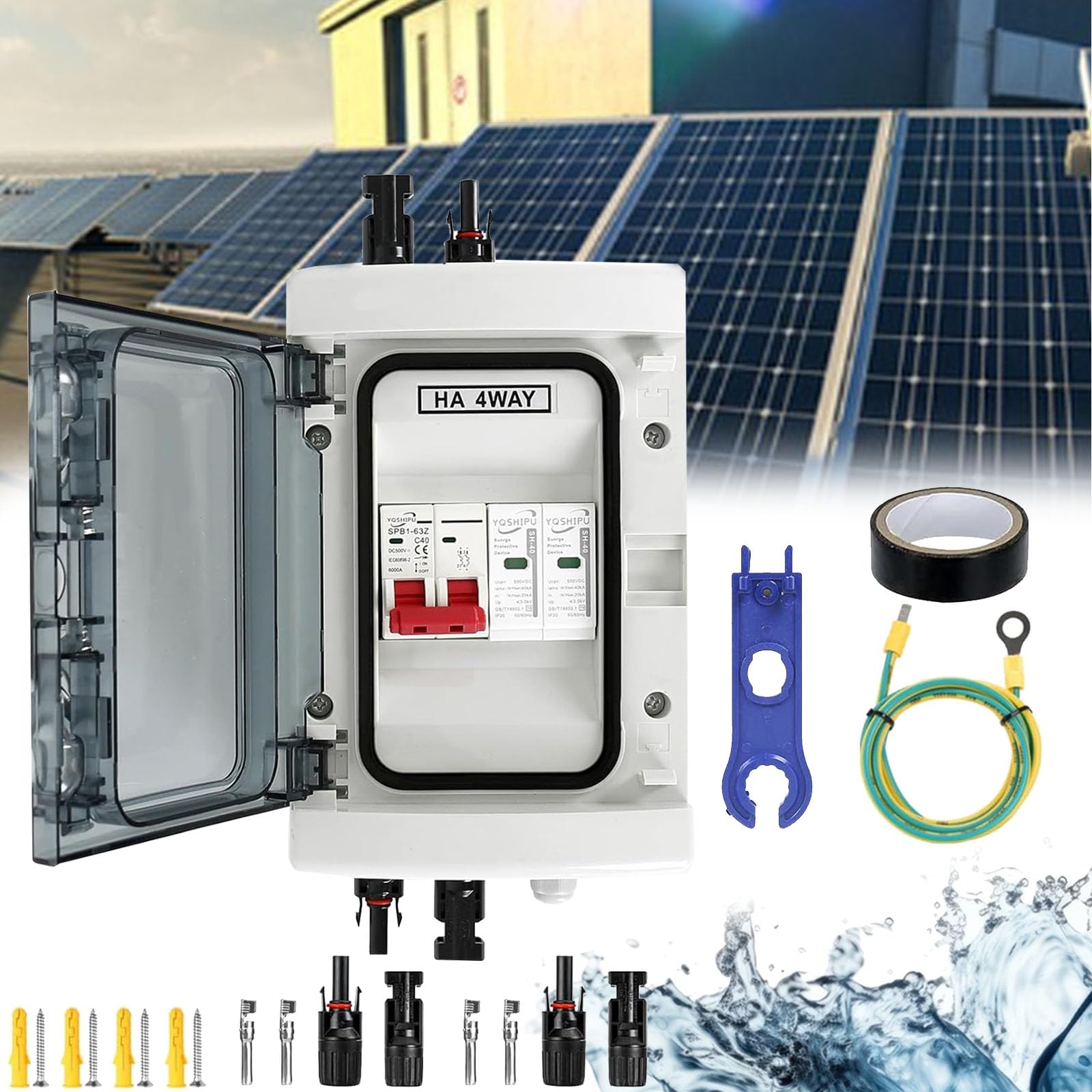 Protection Contre Les Surtensions PV, Disjoncteur 1 Entrées 1 Sorties DC Disjoncteur Protection Contre Foudre 1 Chaînes 1000V DC 40A 20-40KA Boîte Connexion du GénéRateur Boîte Connexion Solaire IP65