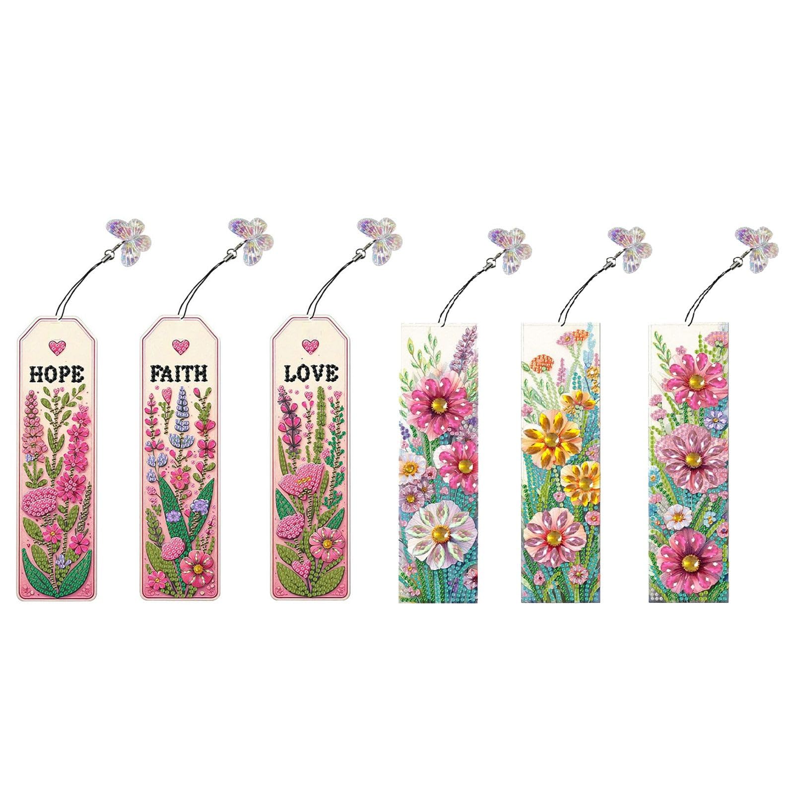 Lebartm 6Pcs DIY Diamond Art Painting Bookmarks with Colorful Butterfly Pendant PET Bookmark Ornament Double Sided Pattern Single Sided Diamond Book Marker Clip Gifts Tags-6Pcs