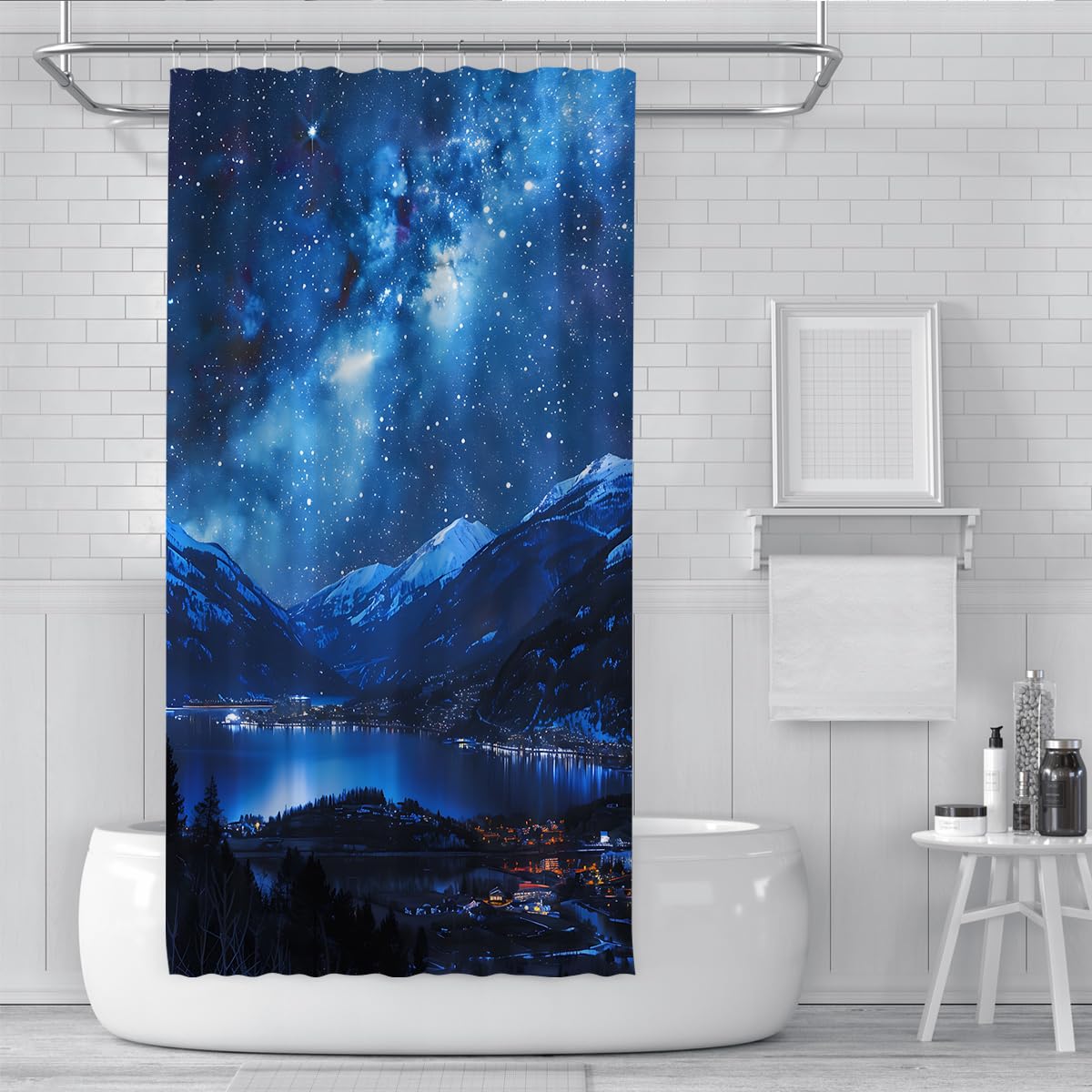 Estetyczny styl zasłony prysznicowe W200 x szer. 200 cm Country Blue Galaxy Night Sky Star wodoodporne odporne na pleśń zasłony łazienkowe poliester lekki łatwy do czyszczenia