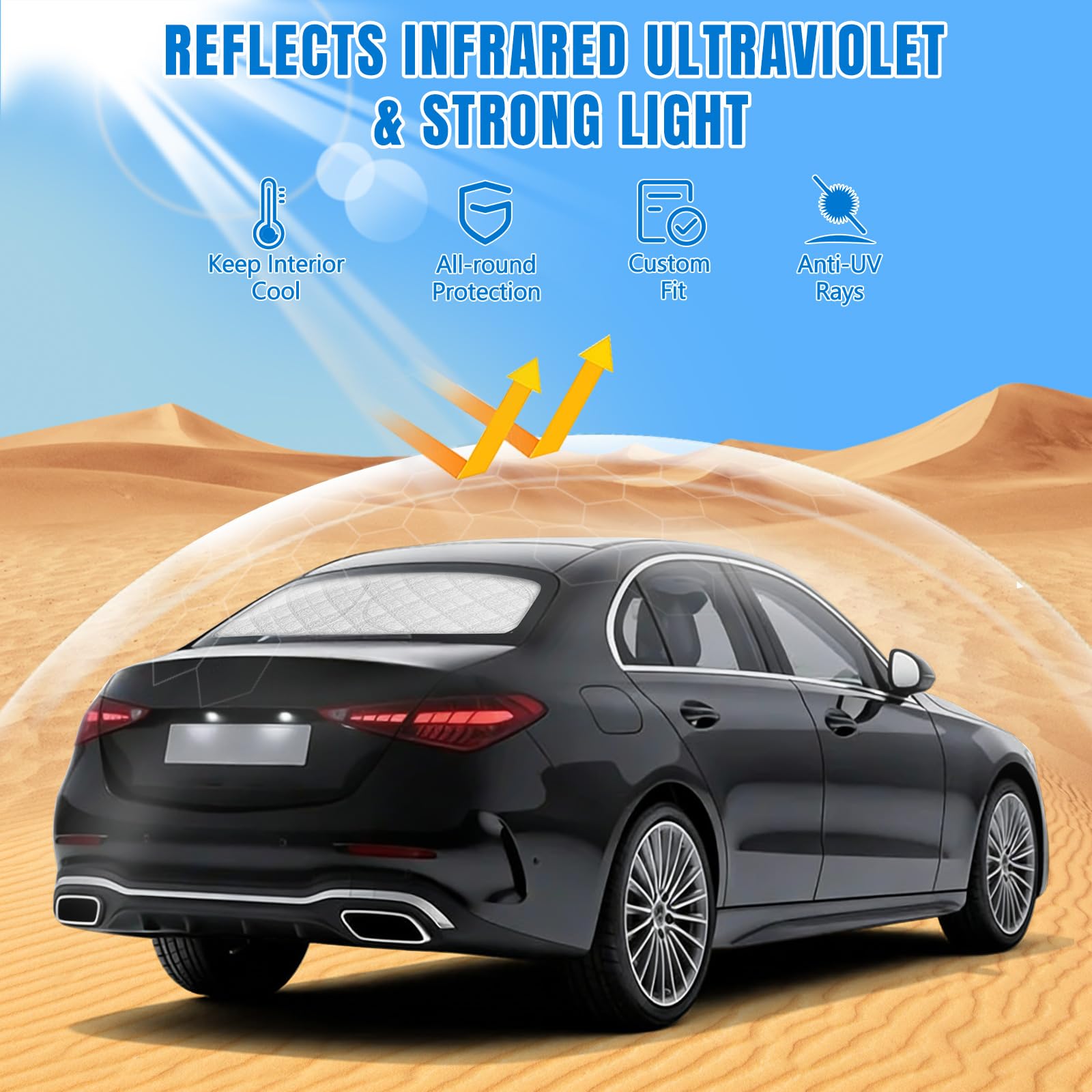 Parasol para Luna Trasera Compatible con Mercedes-Benz C-Class W206 2022-2026, Protector Solar Interior para Ventana Trasera de Coche, Plegable, Cubierta Reflectante para el Sol
