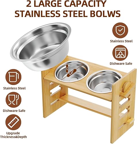 Miniatura 6 de Cuencos elevados de bambú para perros, cuencos elevados ajustables para perros pequeños, medianos y grandes, soporte de bambú para comida para