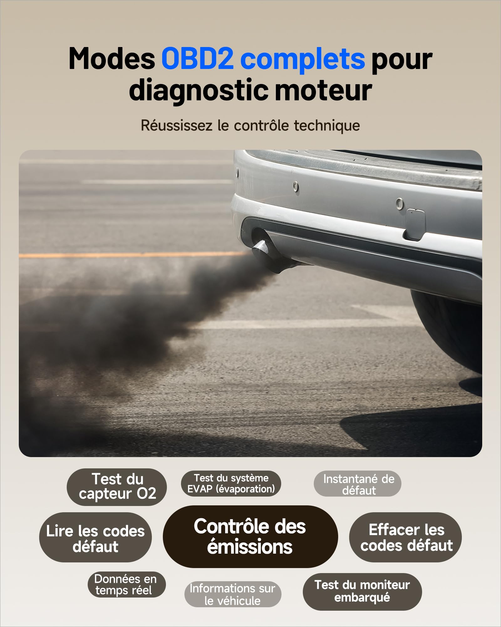 TOPDON AD500O Français OBD2 Scanner, Valise Diagnostic Auto pour 4 Systèmes