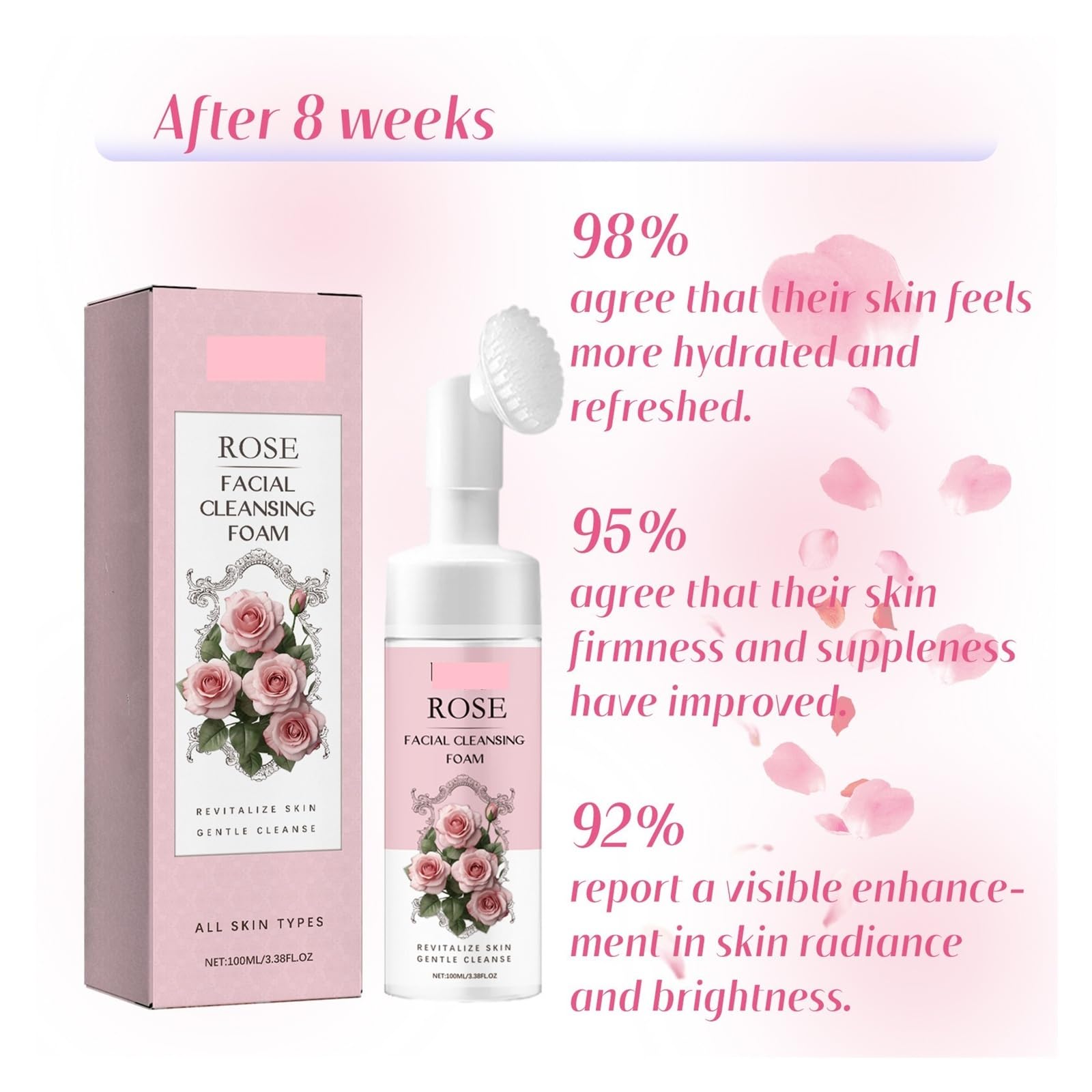 Detergente schiumogeno alla rosa 100 ml | Controlla l'olio, pulisce i pori, rinfresca e idrata(3pcs)