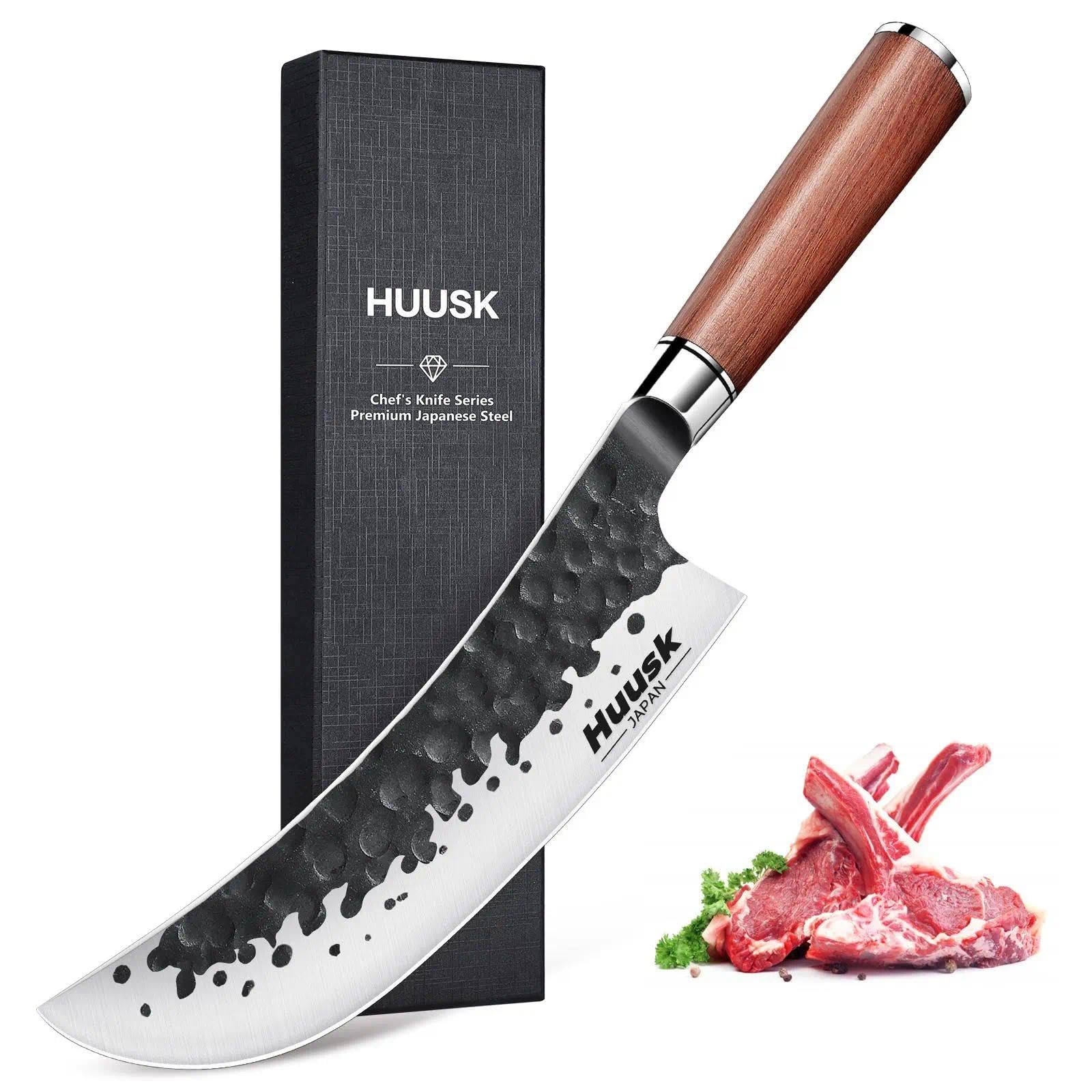 Huusk Knives from Japan, Butcher Knife for Meat Cutting Hand Forged 8" Meat Cleaver Knife High Carbon Steel Chopping Knives Ultra Sharp Japanese Kitchen Knifes with Gift Box, Christmas Gifts for Men