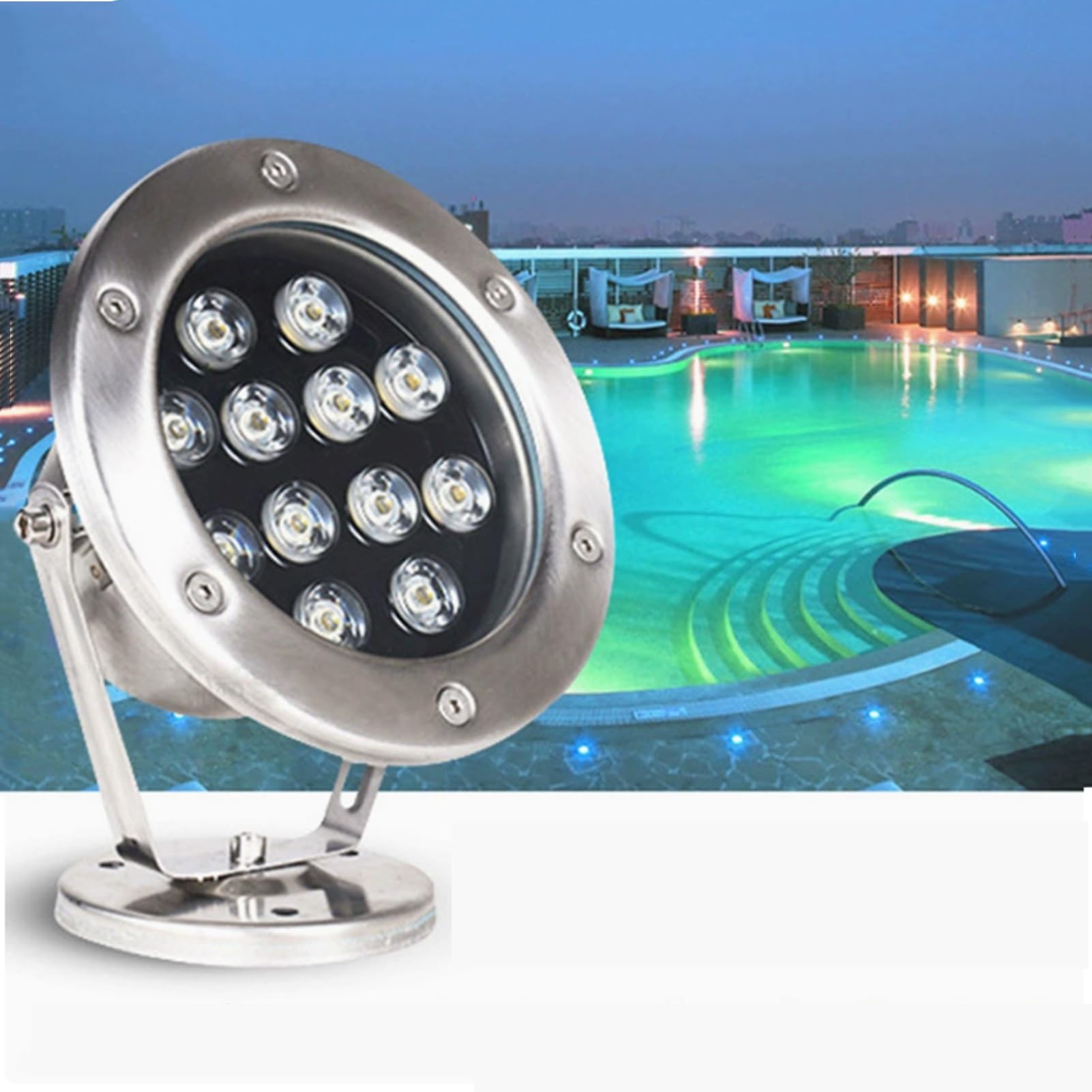 24V Lumière De Piscine Sous-marine - IP68 En Acier Inoxydable Pour Étang, Lumières De Fontaine, Projecteurs Encastrés Extérieurs RVB, Lumières LED Submersibles, Angle Réglable À 360 °(White,24W)