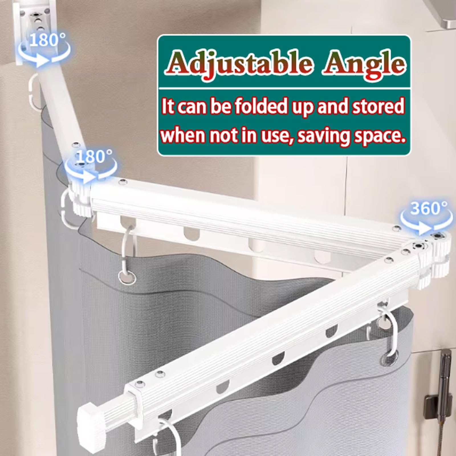 Asta per doccia pieghevole, regolabile, retrattile, per piccoli bagni, senza trapano, design impermeabile, perfetto per camper e spogliatoi, angolo salvaspazio L/U S