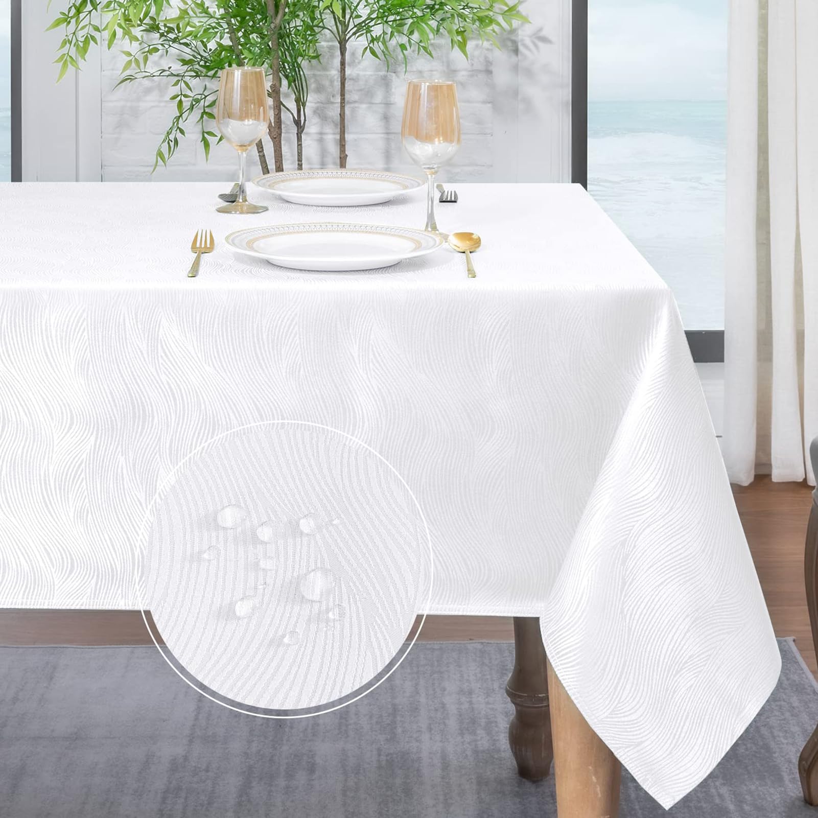 Softalker Manteles Mesa Rectangular 240x140 cm Antimanchas Blanco de Jacquard a Rayas Mantel Exterior Impermeabl Mantel Grandes Protector Modernas Mesa Comedor Decoracion para Otoño Navidad Cumpleaños