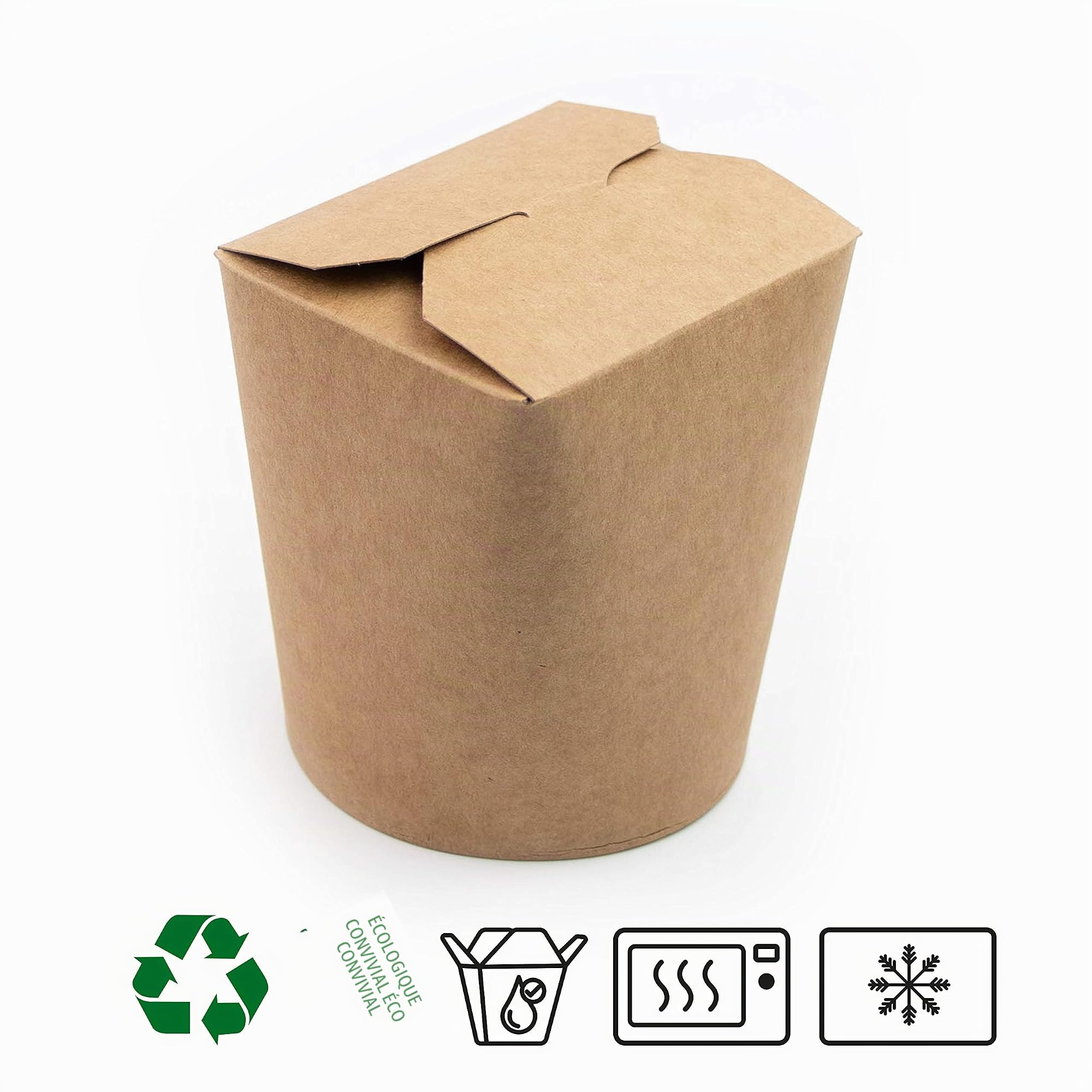 Extiff Lot de 50 boîtes marrons en carton 480ml - Récipient alimentaire jetable pour nourriture à emporter - Pasta Box pour nouilles/pâtes/plats cuisinés - Etanche - 100% recyclable