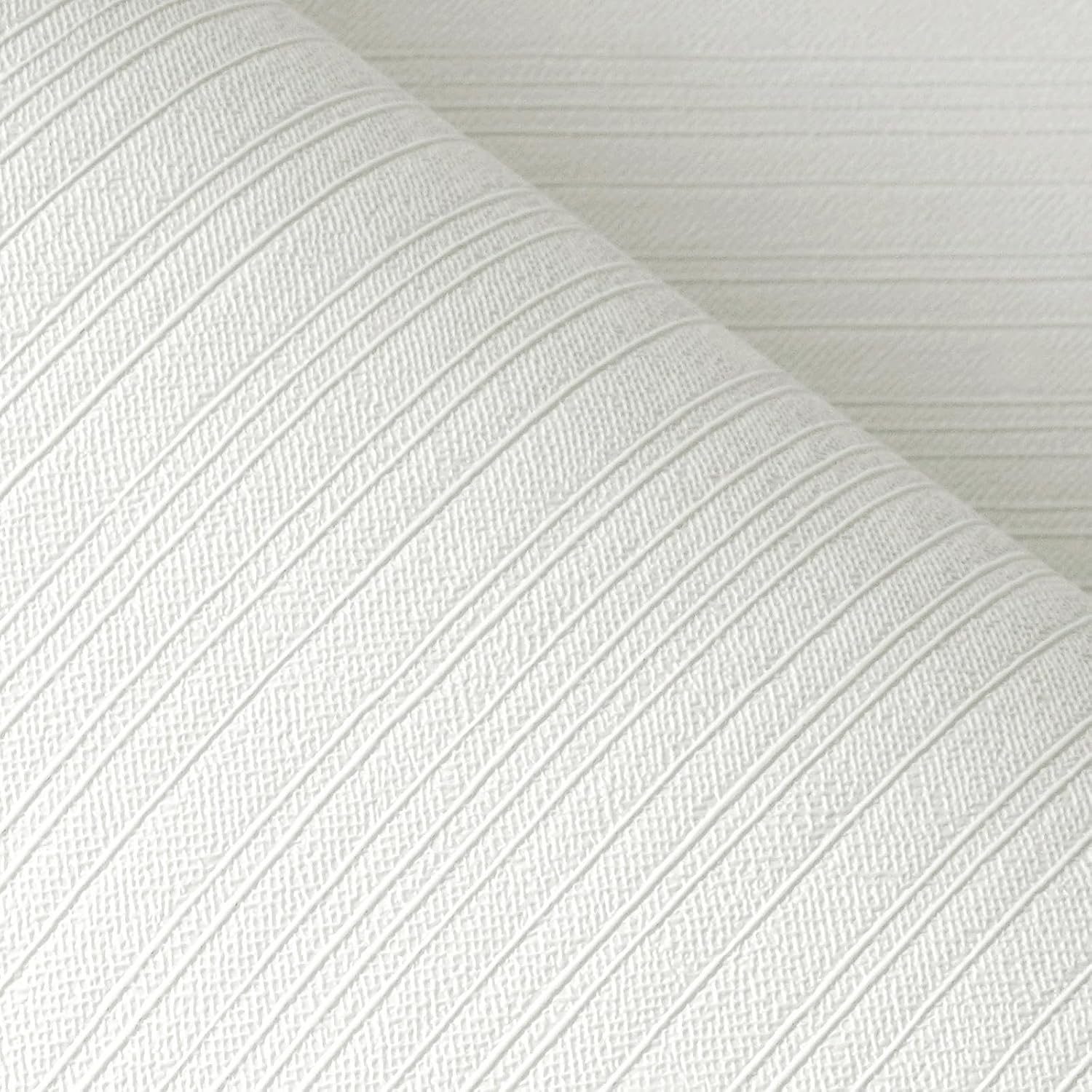 FunStick Self Adhesive White Wallpaper Bathroom Striped Grasscloth Textured Wallpaper for Living Room Peel and Stick Off White Vinyl Wrap for Furniture Sticky Back Plastic for Walls Bedroom 40CMx2M