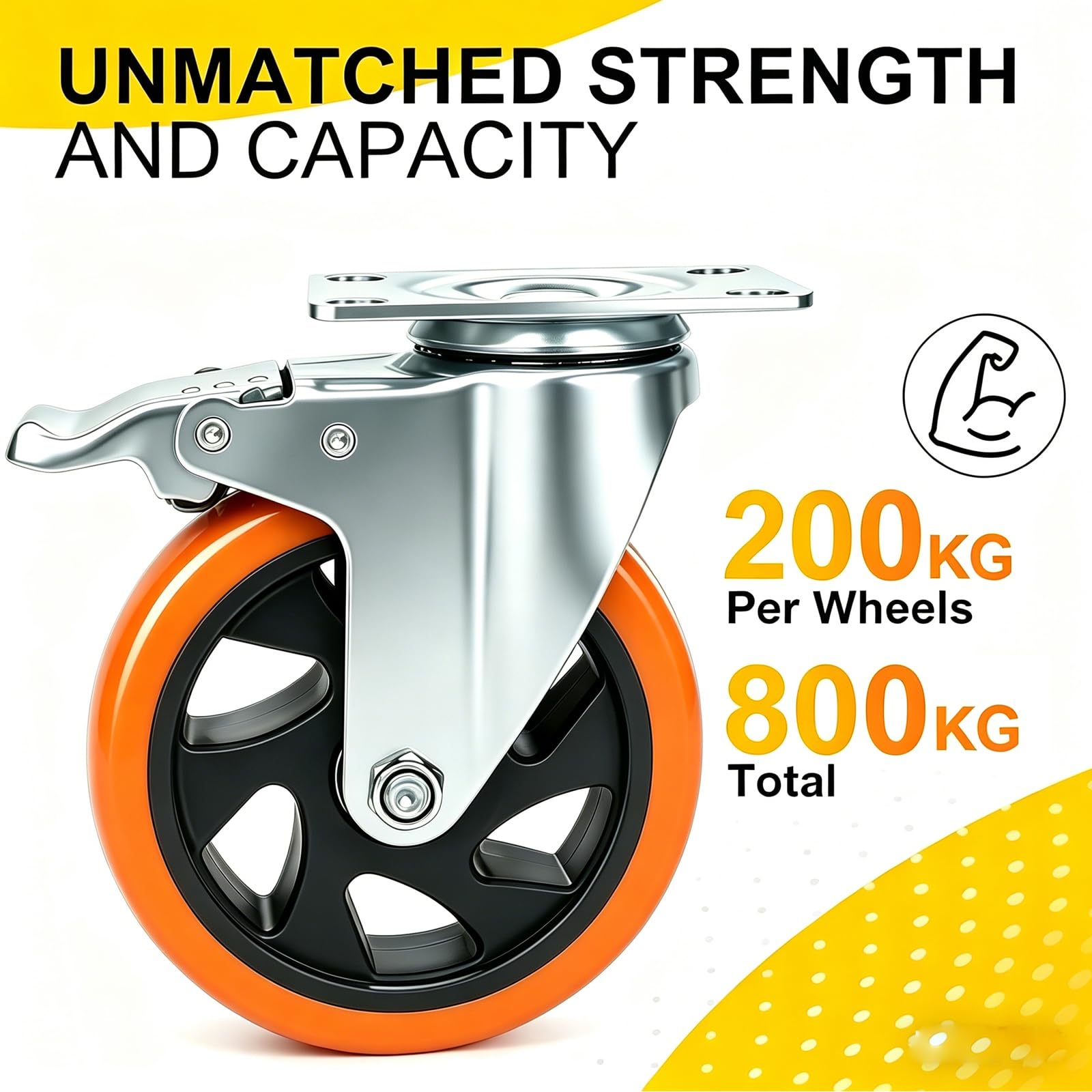 Mobili Ruote per carrelli con Freni, 125mm per carichi Pesanti Ruota Ruote Cuscinetto 800KG Girevole Carrello Ruote con Viti, PU Ruote per Carrello per Mobili