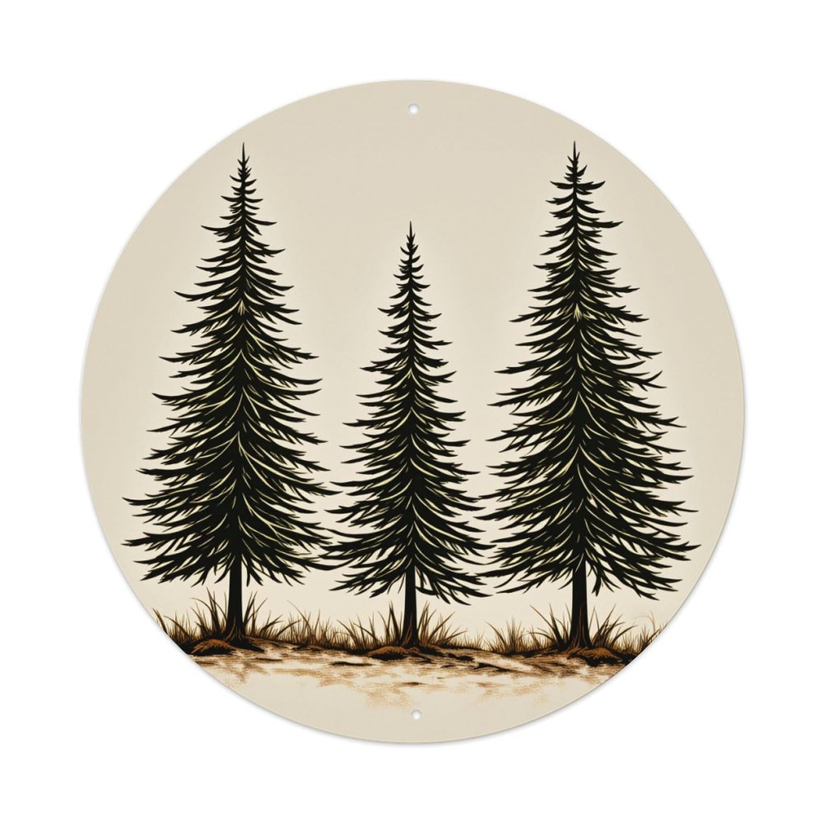 Pine Trees Forest Silhouette Pattern Round Tin Sign Vintage Style Metal Sign Home Bar Garden Wall Plaque Decor Metal Poster 8x8 Inch