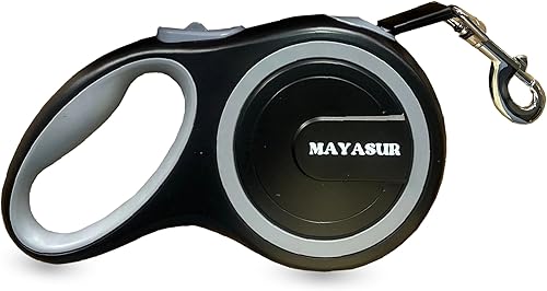 MAYASUR Correa retráctil para perro de 26 pies, gran correa resistente para perros de hasta 110 libras. Cinta de nailon fuerte sin enredos de pausa,