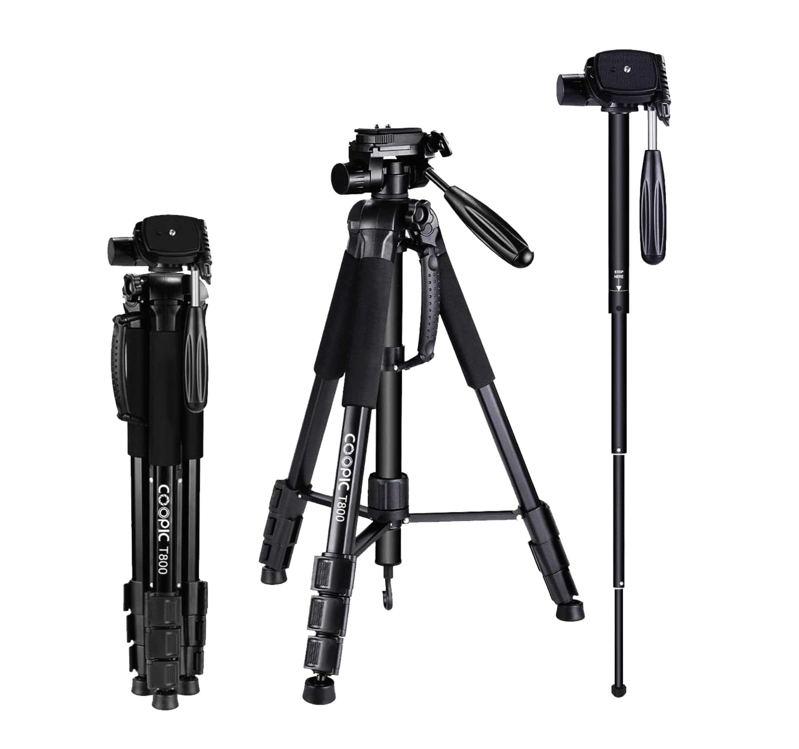 COOPIC Create Cool Pictures T800 2 in 1 Tripod and Monopod 69.5/176.5cm Lightweight Portable Tripod for SLR/DSLR Cameras with tripod bag (Max Load 4Kg)