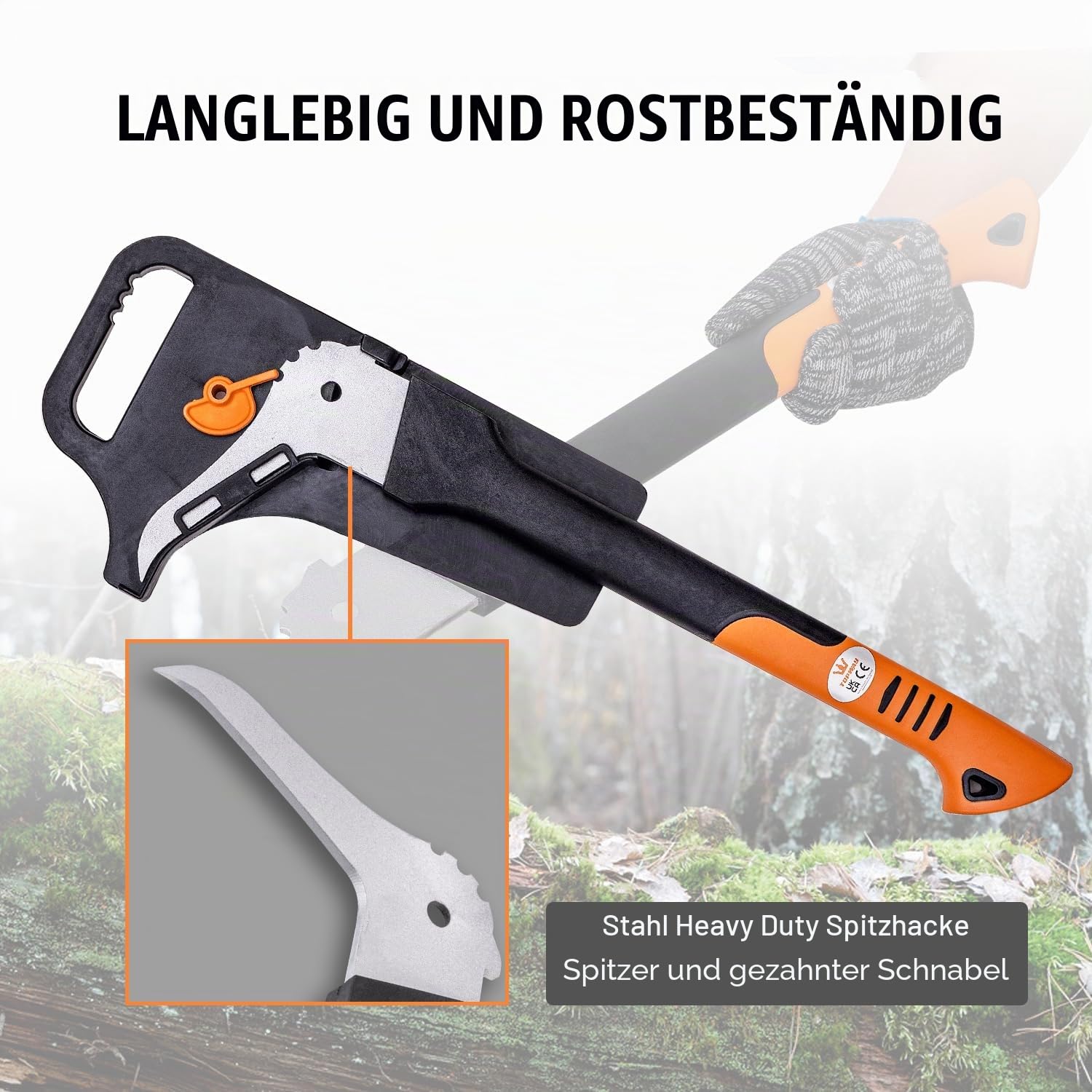 TOPWAY Handsappie mit Langem Griff 720mm Sappie, Karbonstahl, ergonomischer TPR-Griff, Forstwerkzeug zum Ziehen, Anheben und Bewegen von Holzstücken, Inklusive Schutzhülle 331235