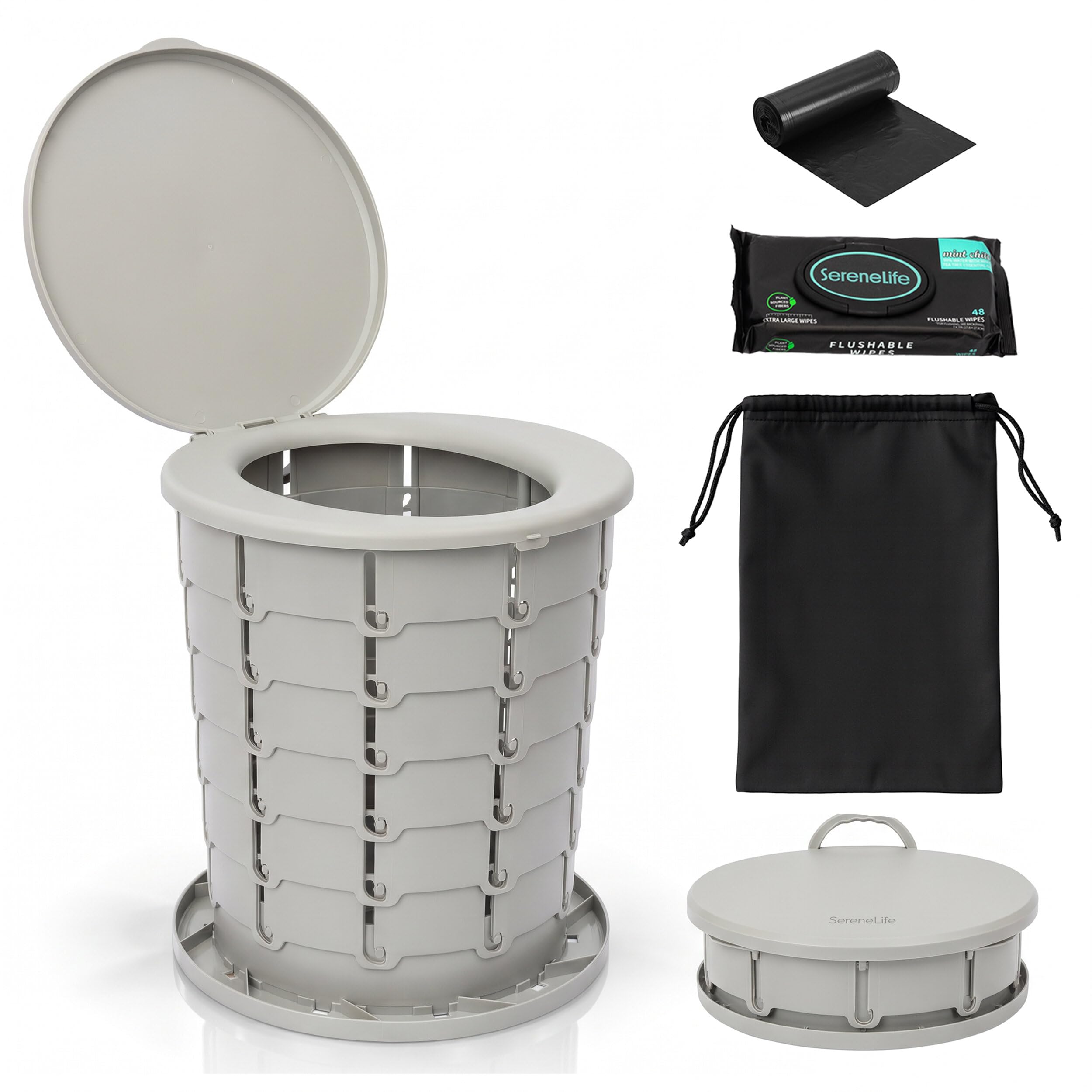 SereneLife Portable Camping Toilet, Adjustable Height Foldable Potty