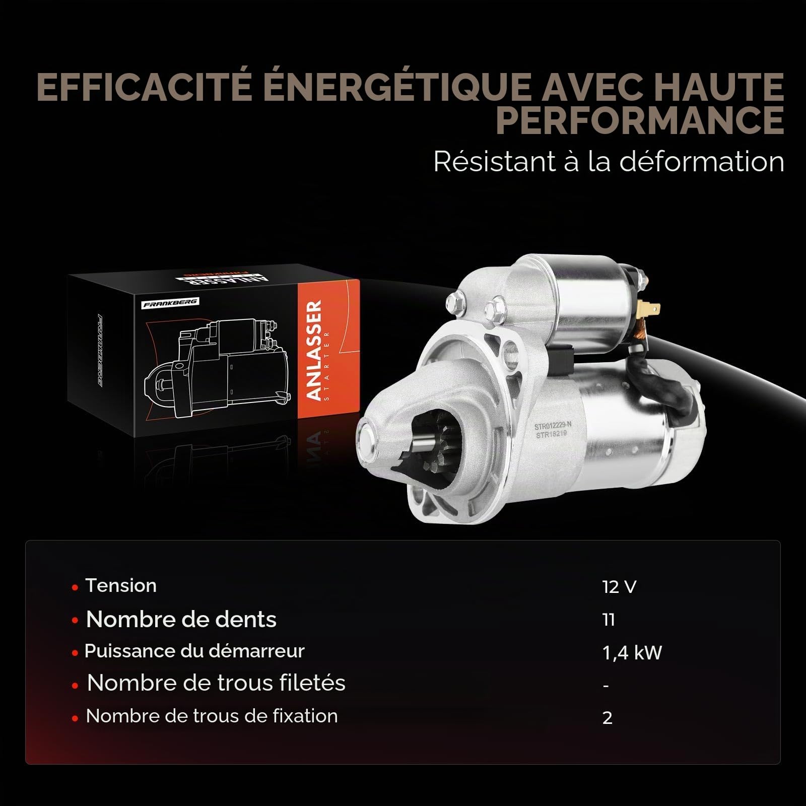 Frankberg Démarreur Compatible avec Marine 2YM15 3JH3 3JH3E 3JH3E-YEU 3JH4E 3YM20 3TNV82 3TNV82A 4JH3E 4TNE88 1999-2003 Remplacer# 129608-77010