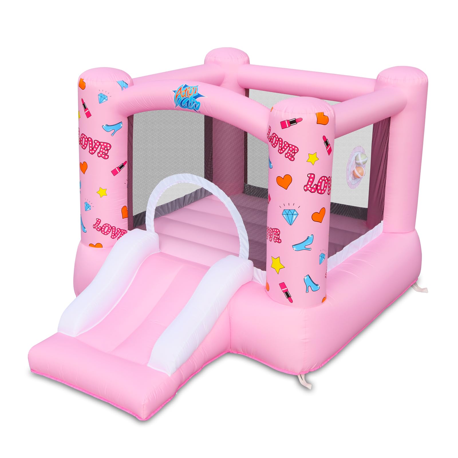 Action Air Inflatable Bounce House with Blower, Princess Bouncer, Durable &amp; Extra Thick Bouncy Castle for Kids, Indoor/Outdoor Fun, Easy Setup, Safety Netting &amp; Carrying Bag Included