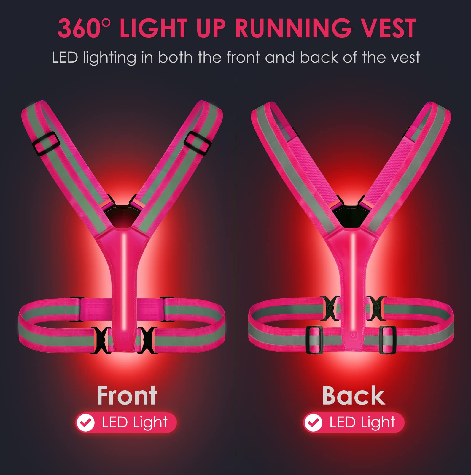Todoxi Led Running Reflective Vest, High Visibility Light Up Running Vest for Walking at Night Rechargeable Adjustable Led Vest for Runners Walkers Men Women (red)
