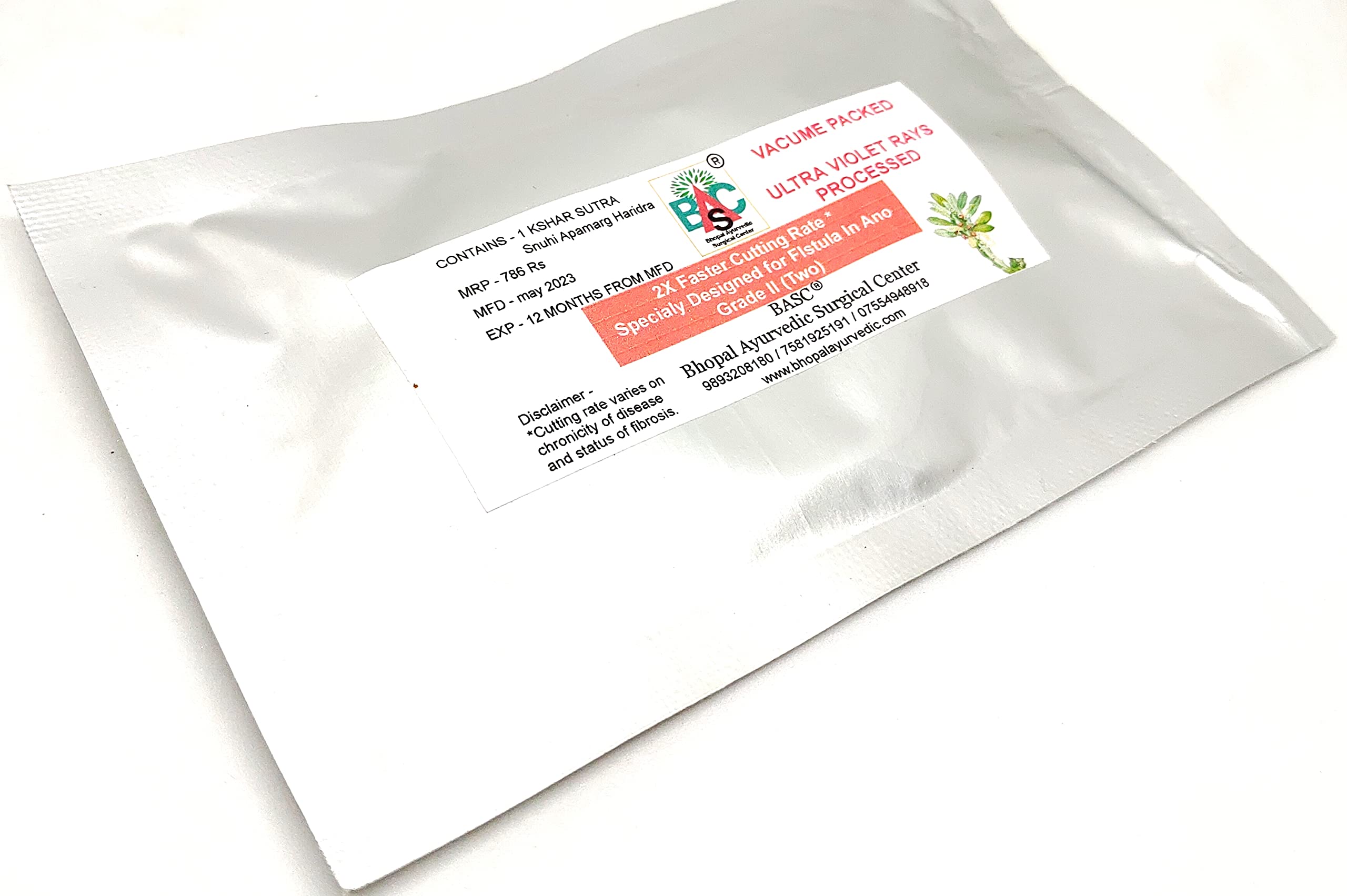 BASC Bhopal Ayurvedic Surgical Center Kshar Sutra (Snuhi Apamarg Haridra) pack of 1 kshar sutra (Specialy Designed For Fistula In Ano) up to 2 x Faster Cutting Rate (B09717X5KM) Amazon Price History, Amazon Price Tracker