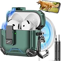 Vista 33 de Funda compatible con AirPods Pro 2ª/1ª, bloqueo automático magnético con soporte para teléfono y kit de limpieza, compatible con funda Magsafe