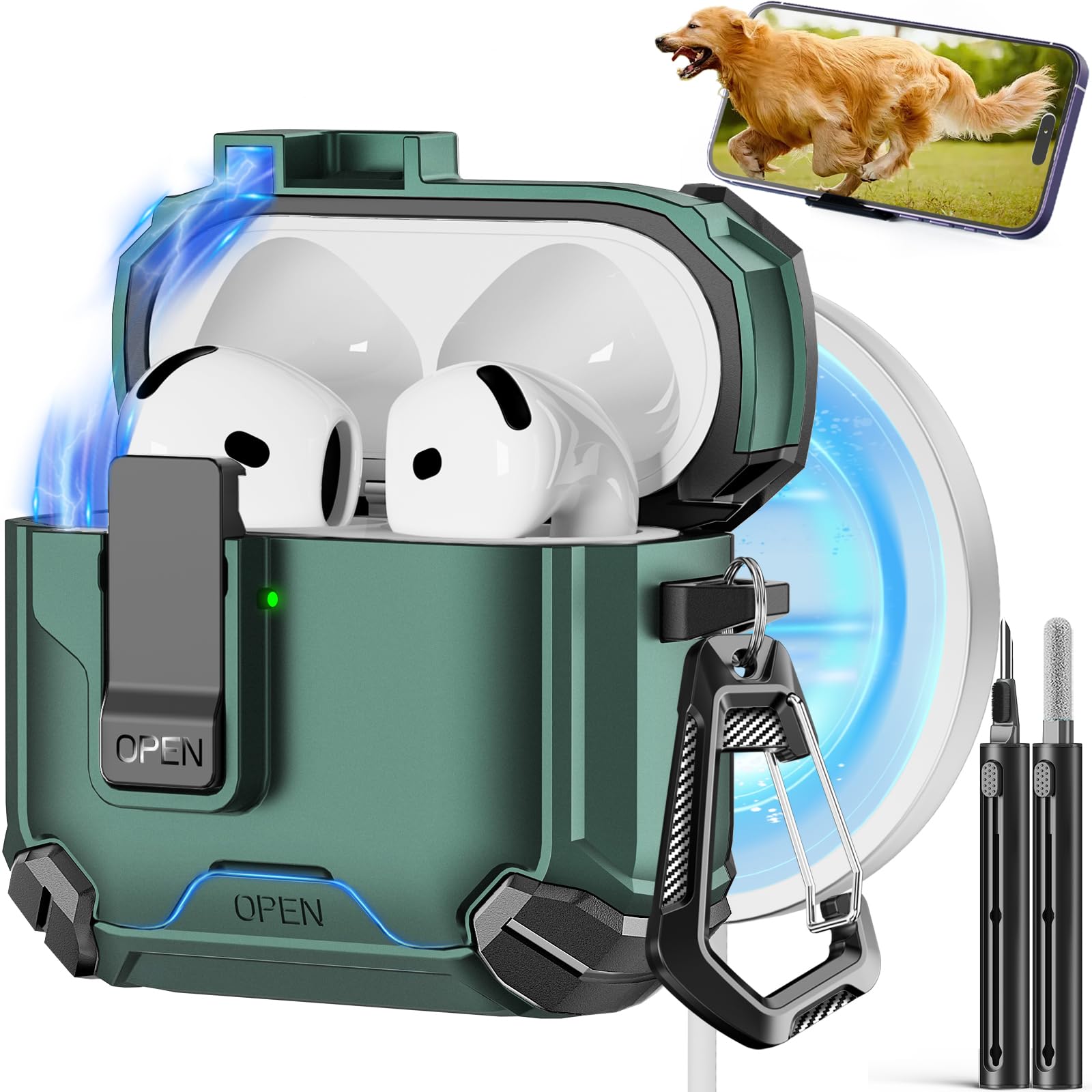 Photo 1 of Pohgelan Compatible with AirPods 4 Case (Green)