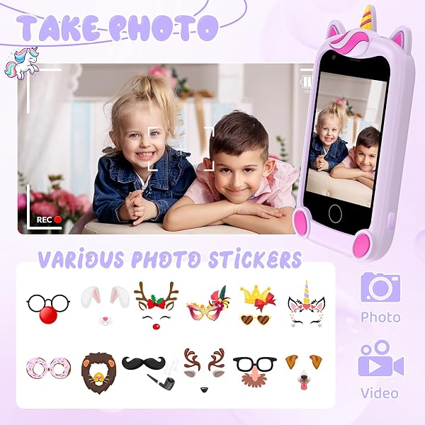 PTHTECHUS Smartphone per Bambini, Cellulare Giocattolo Fiabe Audiolibri Telefono Console Portatili, Giocattoli Elettronici Educativi, Regalo di Compleanno per Bambini, Viola - 5