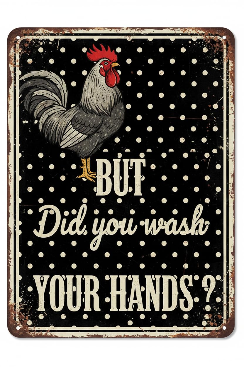But Did You Wash Hands Chicken Tin Sign, 8x12 Inch