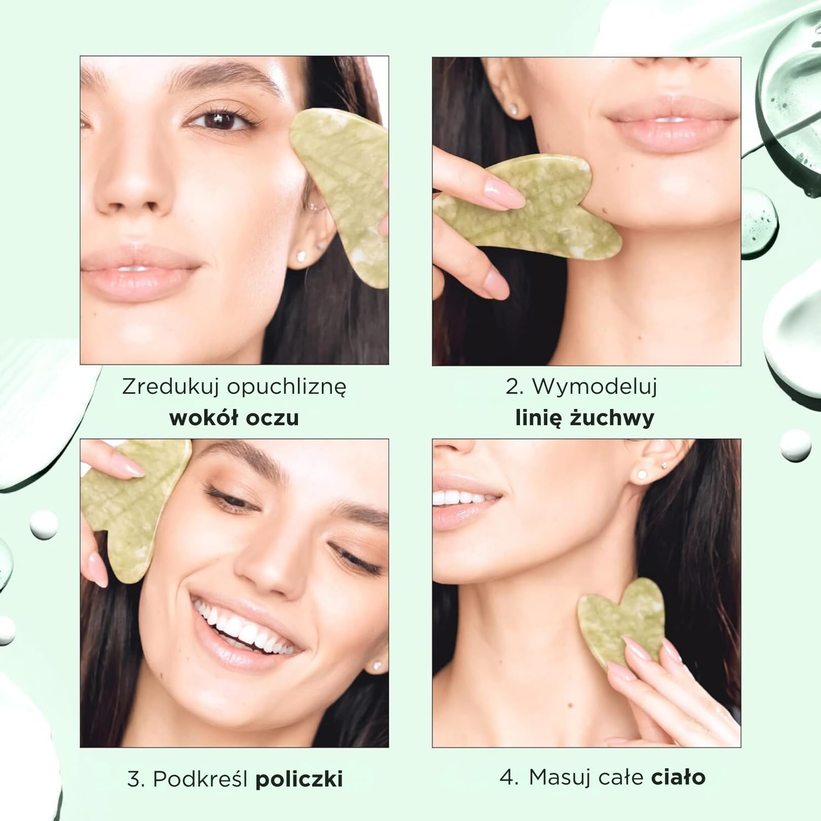PLANTIFIQUE Gua Sha Jade Stone - Narzędzie do masażu przeciwstarzeniowego - Narzędzie GuaSha do twarzy - Produkty do pielęgnacji skóry twarzy - Masażer twarzy do rutynowej pielęgnacji skóry