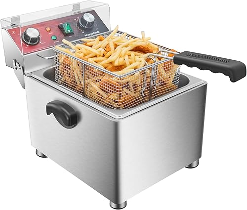 Mvegoiuok Freidora Eléctrica de Inmersión con Canasta y Tapa 1800W Freidora Comercial de Inmersión con Filtración de Aceite para Uso Doméstico y