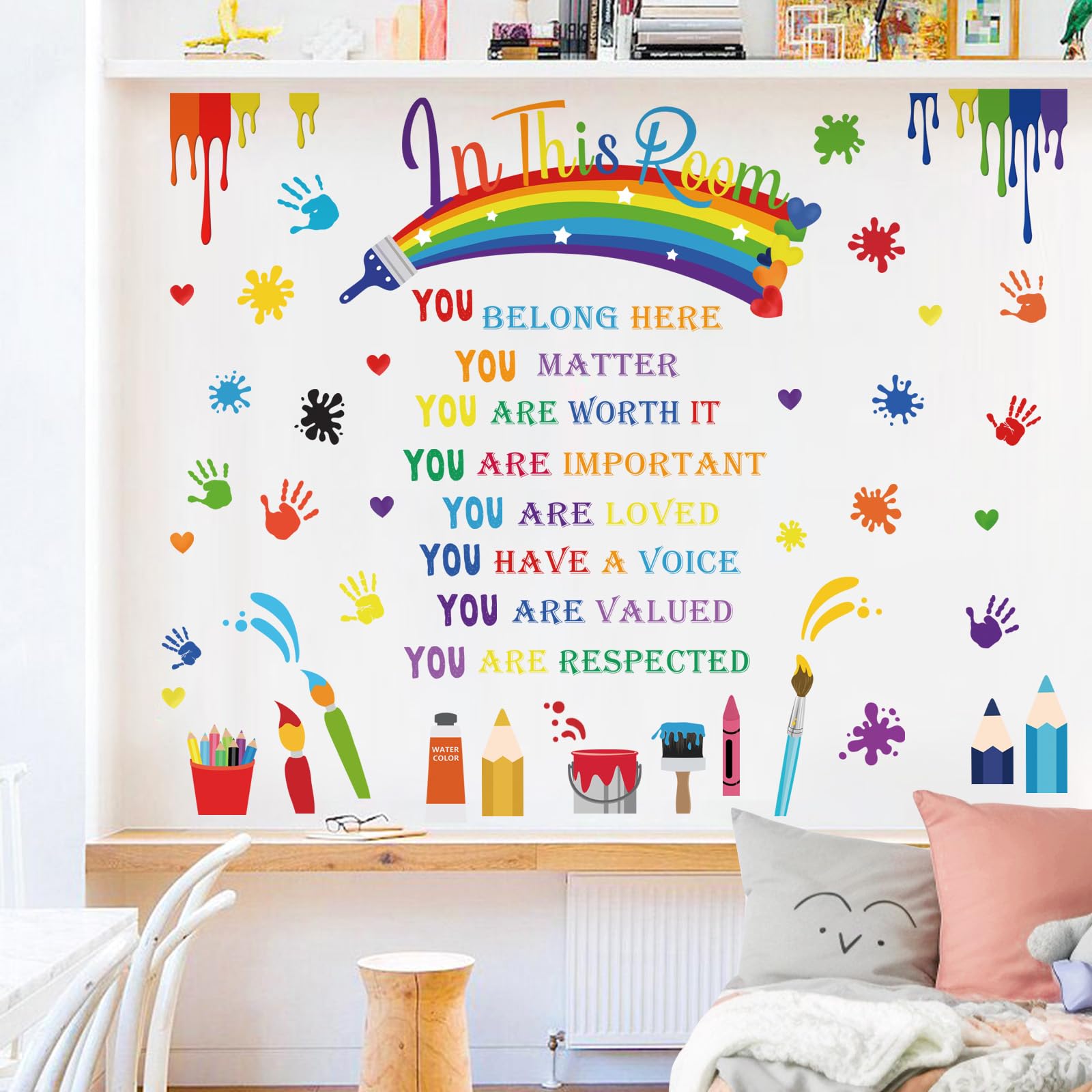 wondever Reading Corner Rainbow Wall Decals Handprint Kids Inspirational Quotes Peel and Stick Wall Art Stickers for Reading Room Classroom Kids Room - Image 3