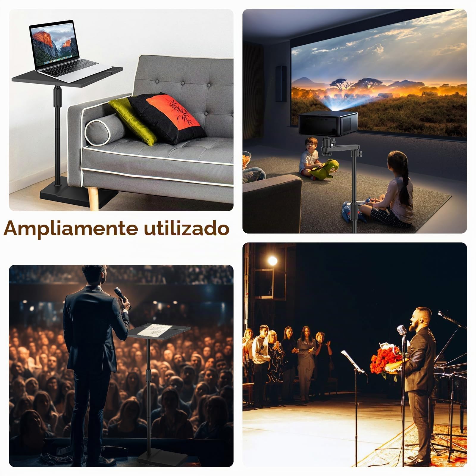 Soporte para proyector, altura ajustable (122 – 154 cm), soporte para proyector, rotación de 360°, base de metal estable, capacidad de carga de hasta 5 kg, soporte multifuncional para proyector