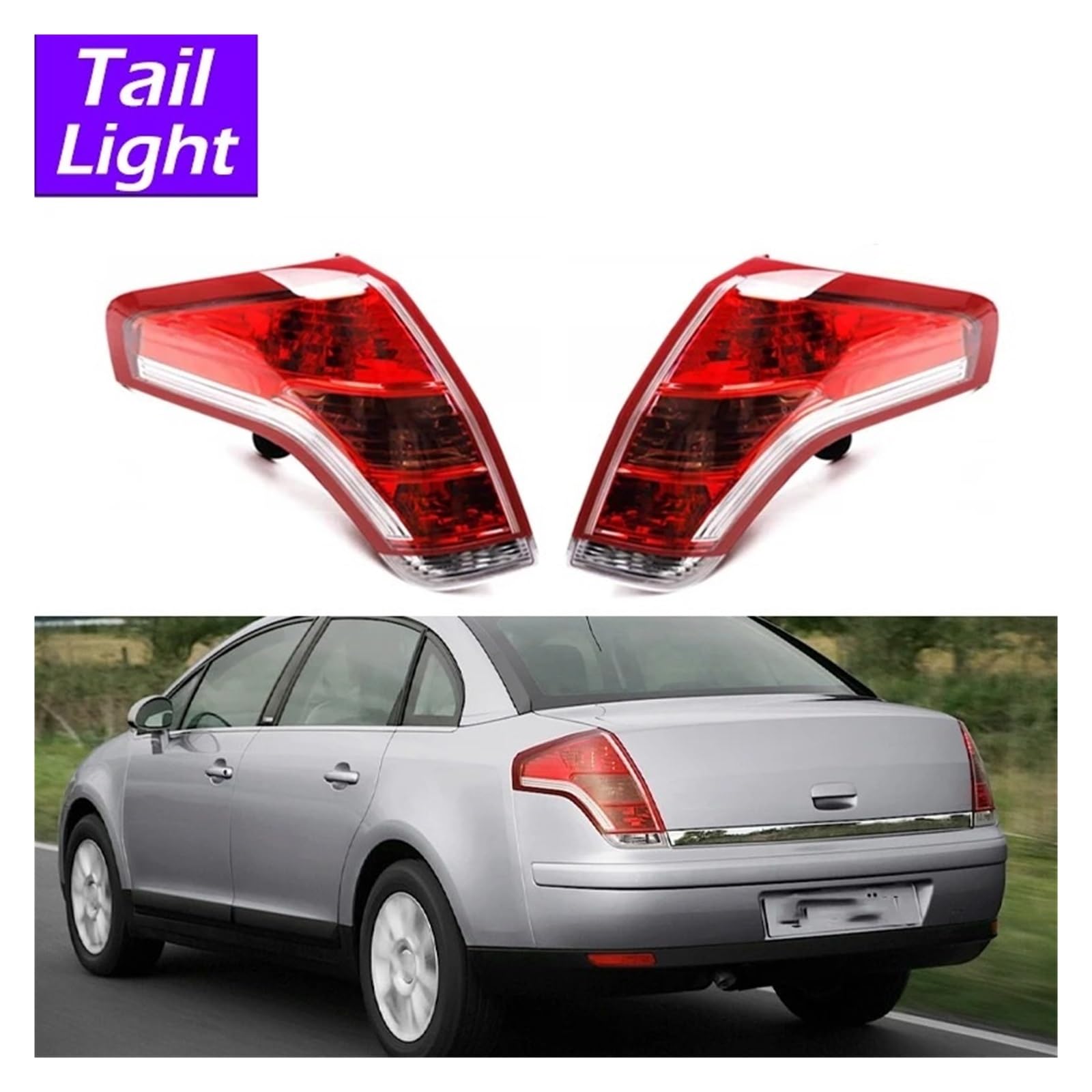 Luz Piloto Trasera Izquierda Para Citroen Para C4 Sedan 2006 2007 2008 2009 2010 2011 2012 Luz Trasera De Coche Conjunto Lámpara Freno Luces Traseras Con Bombillas(Left Side)