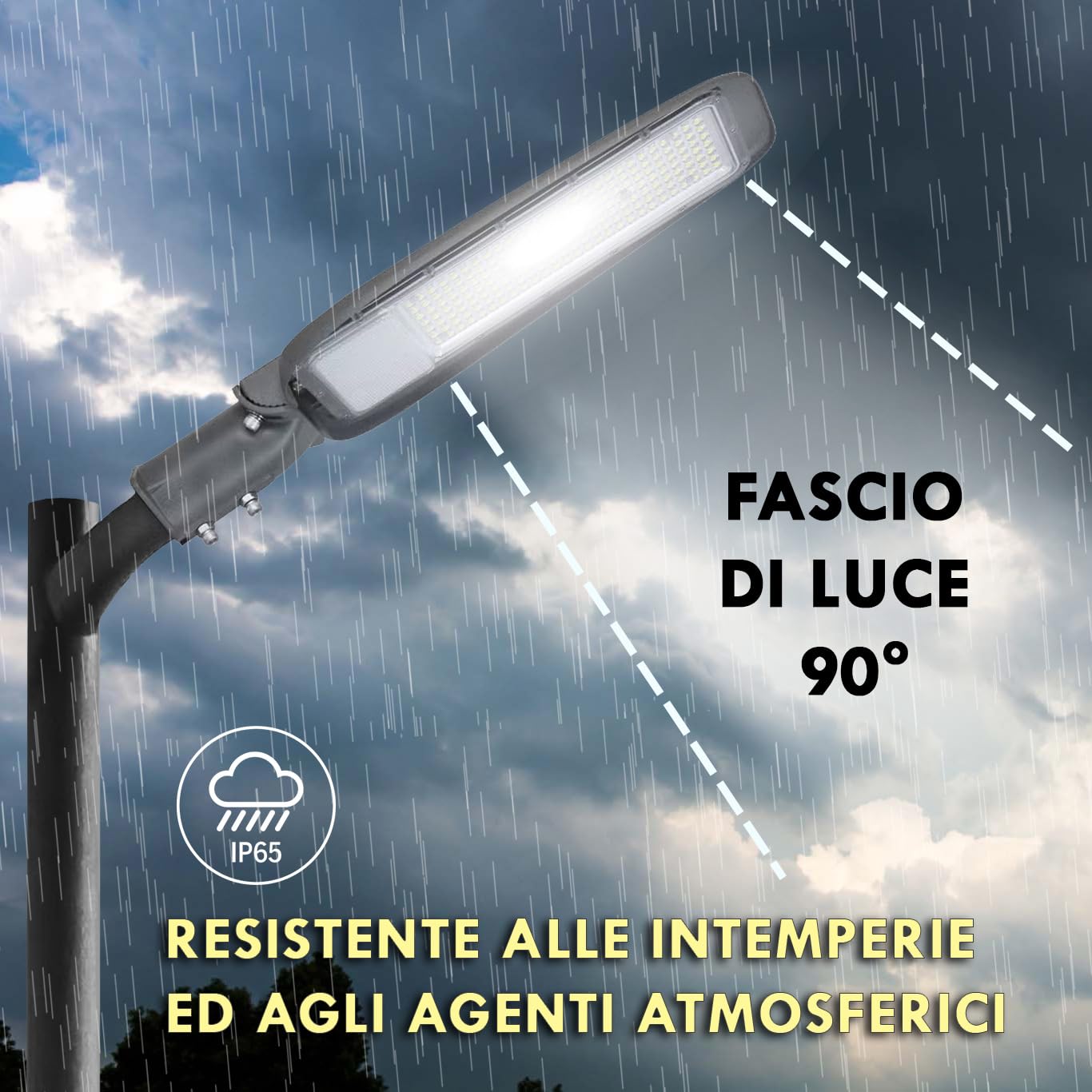 Planetitaly Faro armatura stradale IP65 esterno lampione LED 50W inclinabile 90 gradi luce viali sentieri giardino 4500lm 230V