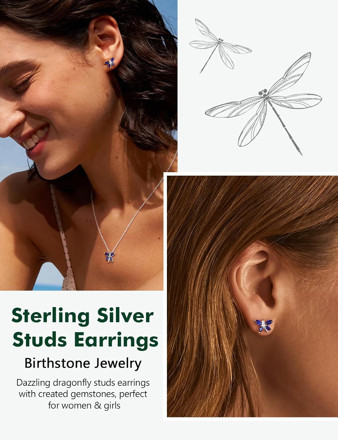 925 Sterling Silver Dragonfly Stud Earrings for Women Trendy Dainty Cute Earrings Ruby/Sapphire/Emerald Gemstone Studs Birthstone Anniversary Jewelry - Image 3