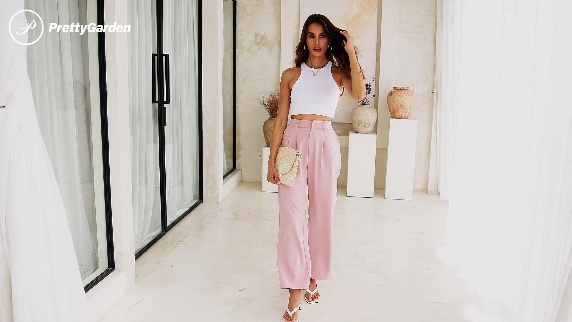 PRETTYGARDEN Women's Summer Work Pants Elastic High Waisted