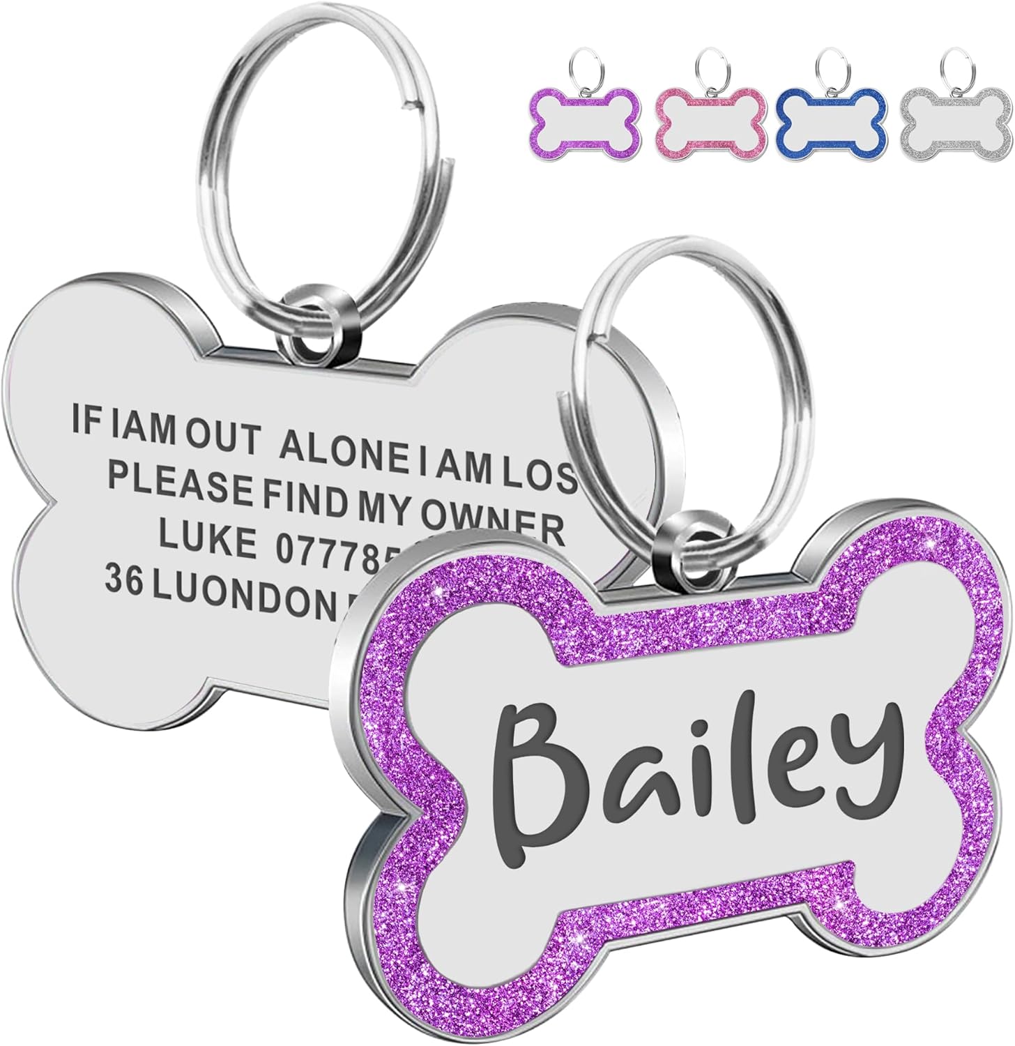 Personalised Dog Tags for Pets Engraved UK Dog Tag Glitter ID Tags for