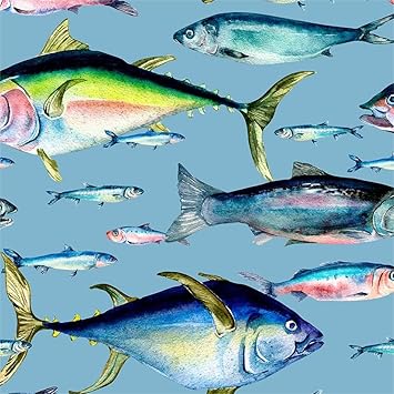 MuralPeel Blue Navy Sea Ocean Fish Peel and Stick Wallpaper Easy Peel Off Self Adhesive Removable Stick on Wall Paper for Kitchen Renter Friendly