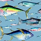 MuralPeel Blue Navy Sea Ocean Fish Peel and Stick Wallpaper Easy Peel Off Self Adhesive Removable Stick on Wall Paper for Kitchen Renter Friendly