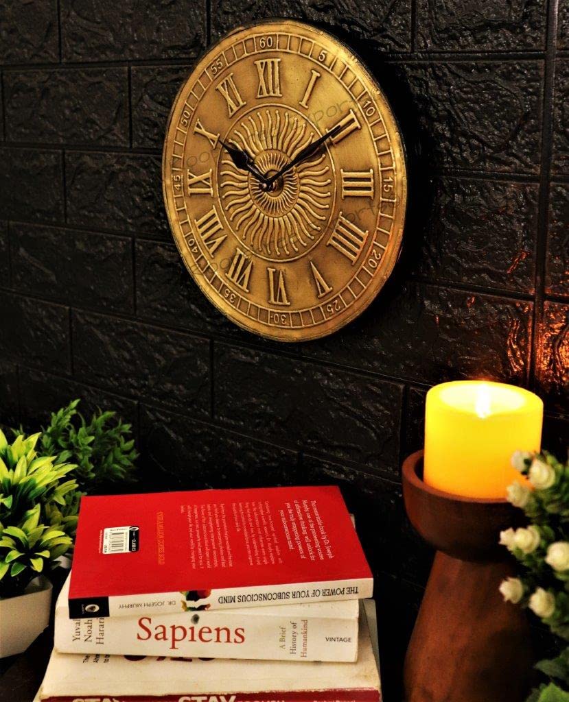Vintage Wooden Brass Inlay Wall Clock - Handcrafted Art -7