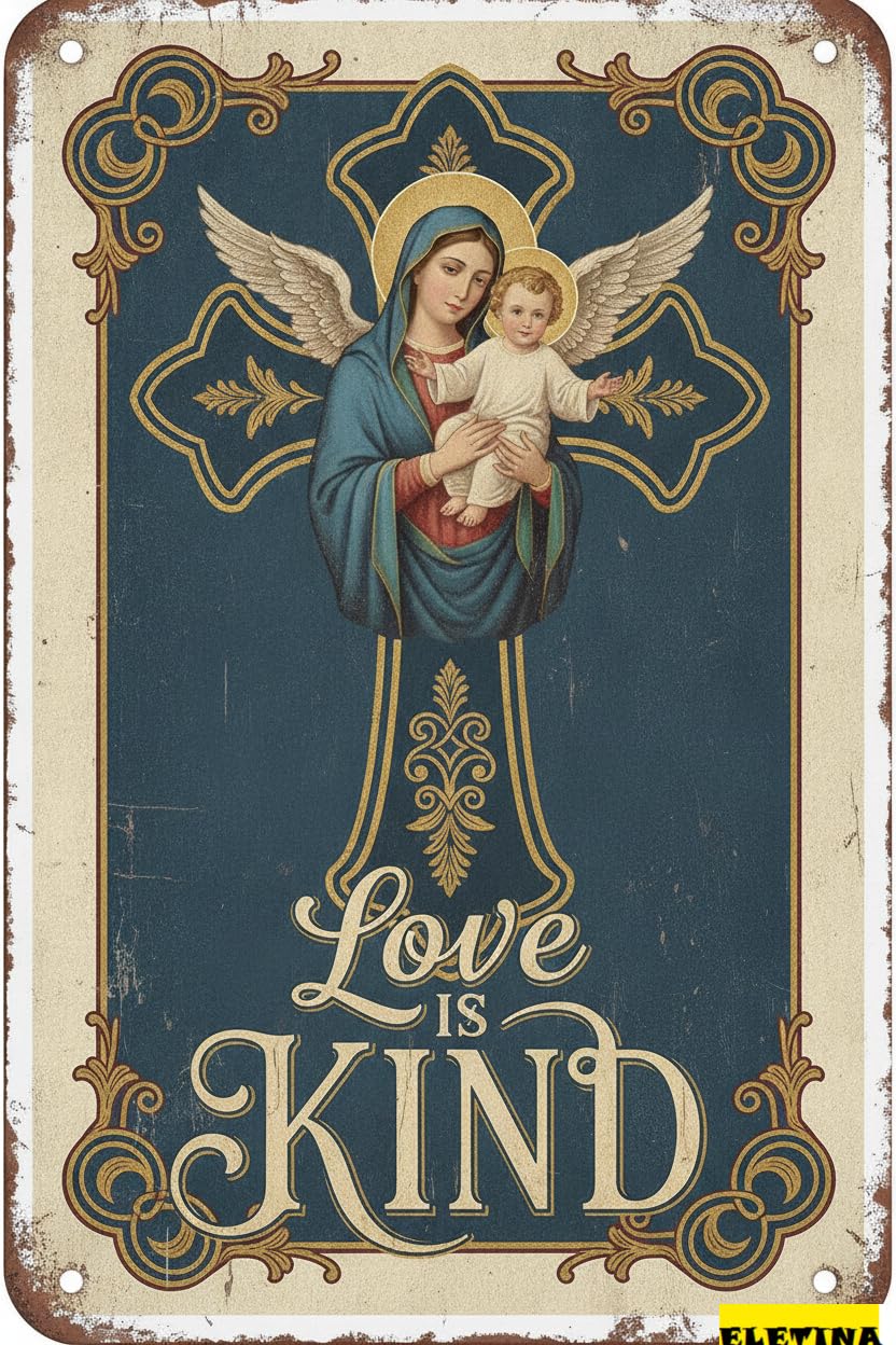 Love Is Kind Easter Bible Verse Nativity Scene Vintage Metal Sign Porch Bedroom Wall Decor 8x12in