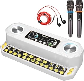 Moniss Placa de som e equipamento de áudio e conjunto de microfone sem fio multifuncional recarregável BT placa de som equipamento de transmissão de som elétrico com efeito de luz colorida para cantar/transmissão ao vivo/