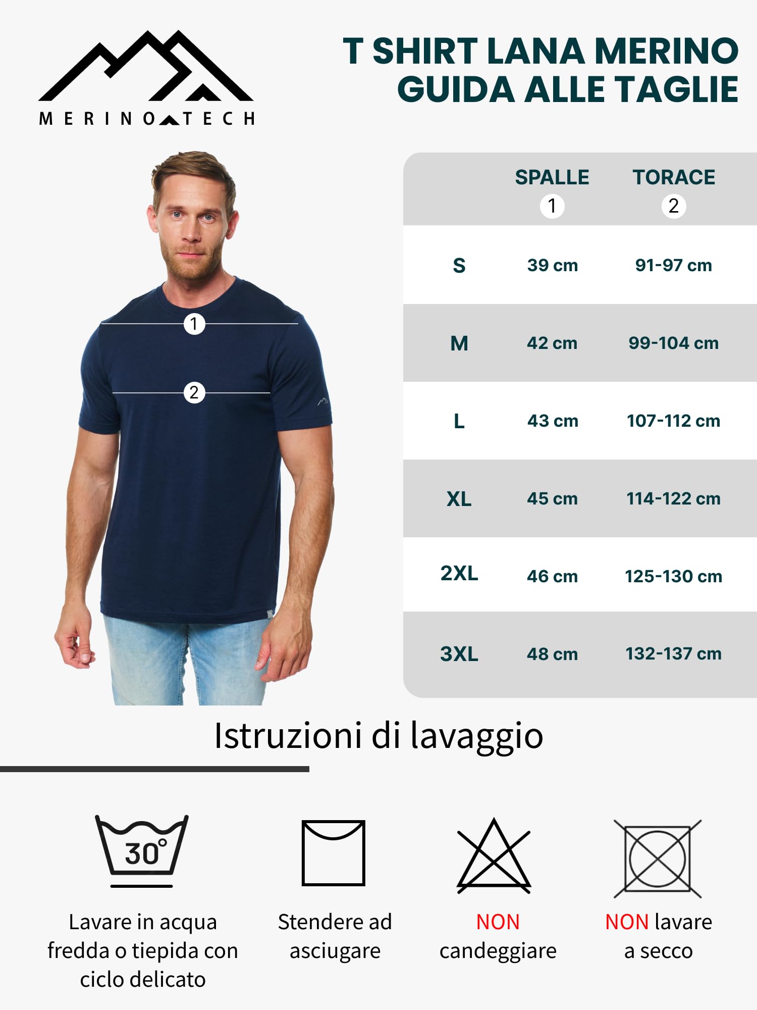 Merino.tech Maglietta Lana Uomo - 100% Biologica Merino, Intimo Lana Merinos Uomo Leggero