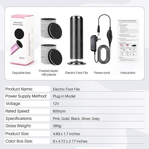 Miniatura 7 de Lima de Pies Removedor de Callos para Pies Herramienta Profesional de Pedicura para SPA - Lima de Pies con Velocidad Ajustable para Piel y Callos -