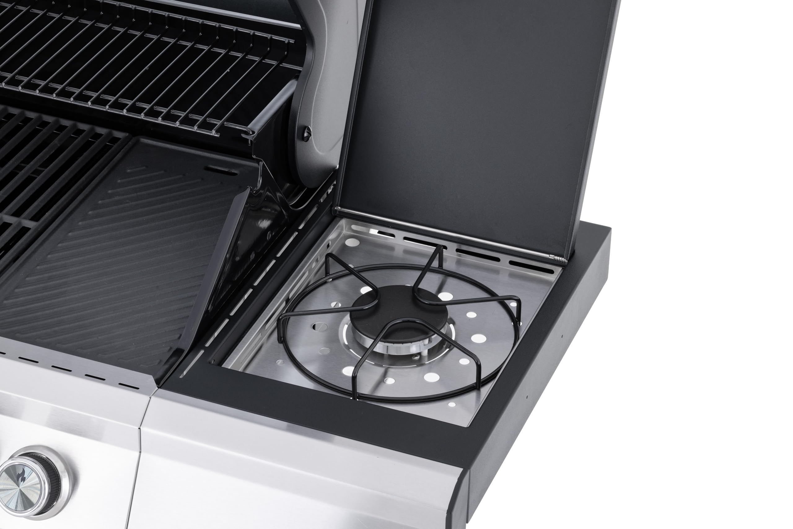 Tarrington House Barbecue a Gas Paxton, Acciaio/Acciaio Inox, 4 Bruciatori + 1 Fornello, Tavolino Laterale, Termometro, 4 Ruote, Rosso