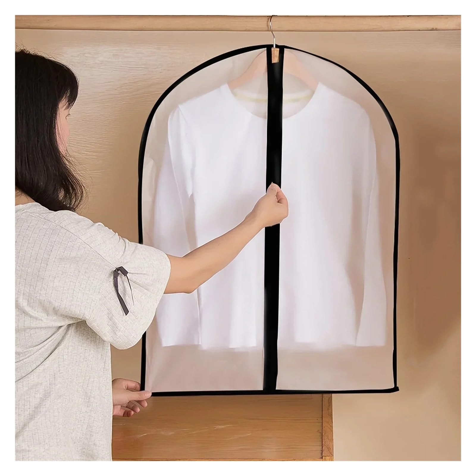 fundas para ropa 3Pcs Transparent Dust Cover For Clothes, Hanger With Zipper, Waterproof, Coat, Suit, Dress, Organizer(S)