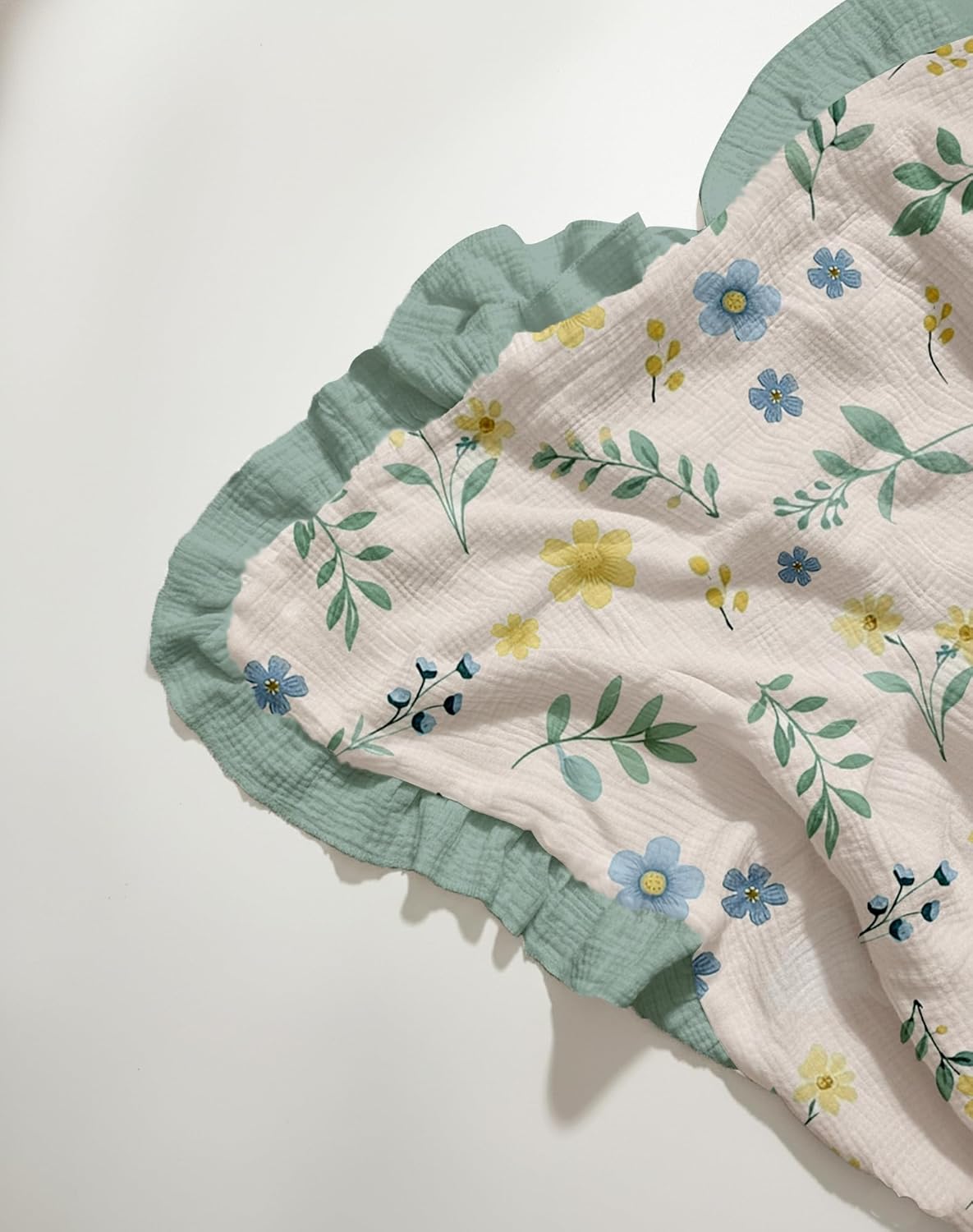 Muslin Ruffled Baby Blanket, Extra Large 52 x 52 Inches, Soft Breathable Cotton Crib Blanket for Newborn Infant Toddler (Spring Garden-Ruffled, Printed)