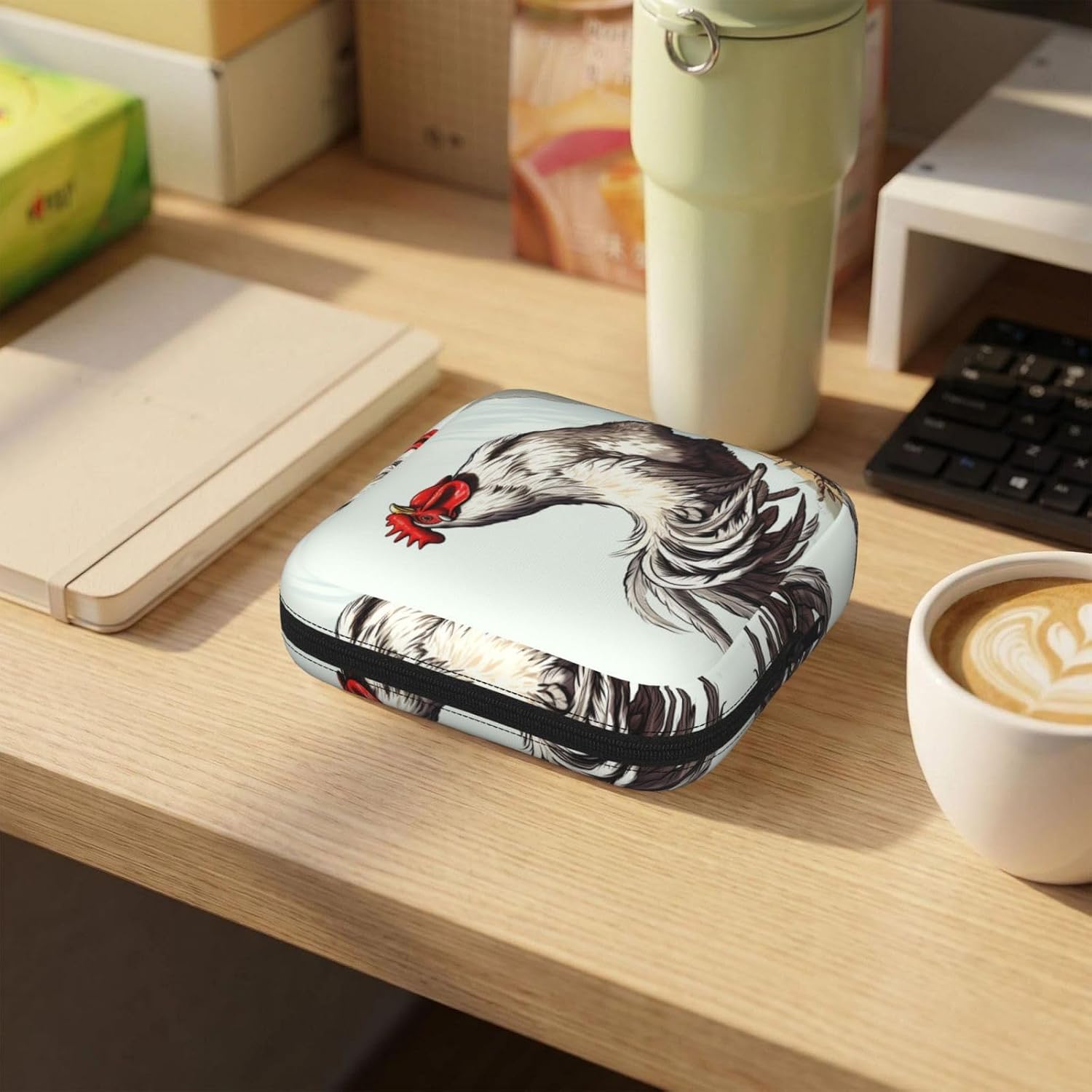 Women Period Bag Pouch For Girls Sanitary Napkin Storage Bag Portable Chicken Sketch Period Pad Pouch Small Make Up Bags Tampon Holder For Purse Travel Daily Use image 5