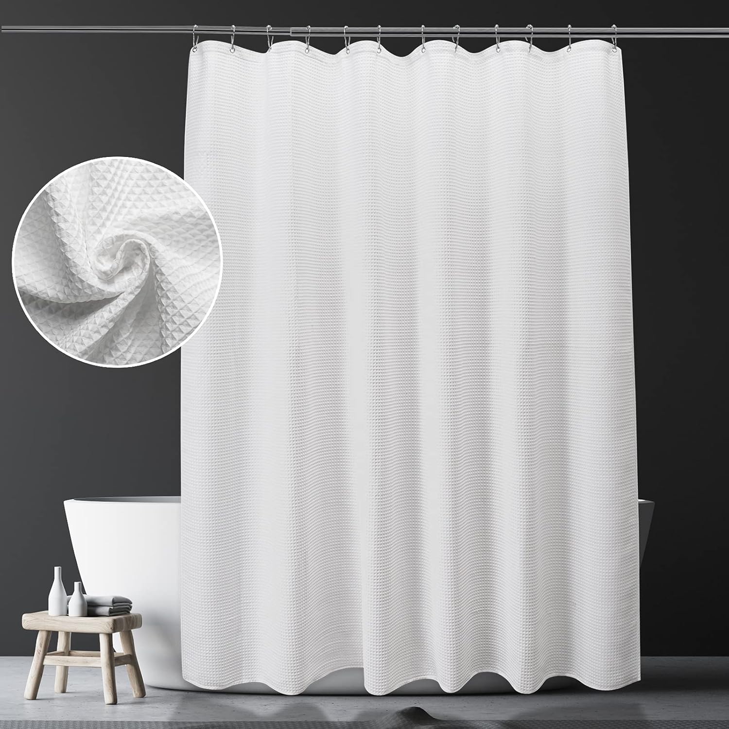 Amazon.com: AmazerBath Polyester White Shower Curtain, Fabric Waffle ...
